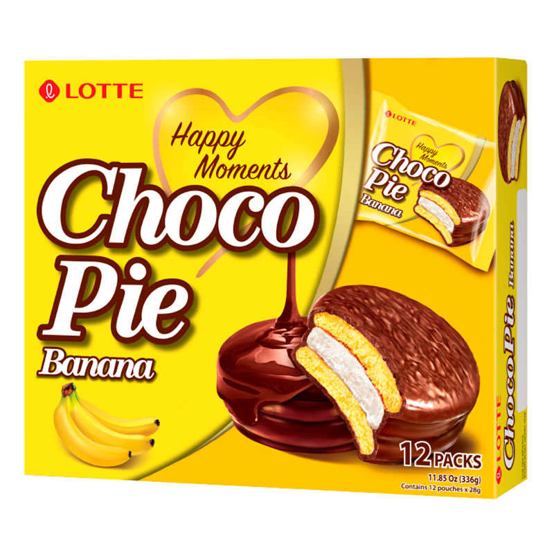 Печенье прослоенное LOTTE Choco Pie глазированное со вкусом банана, 12шт, 336г