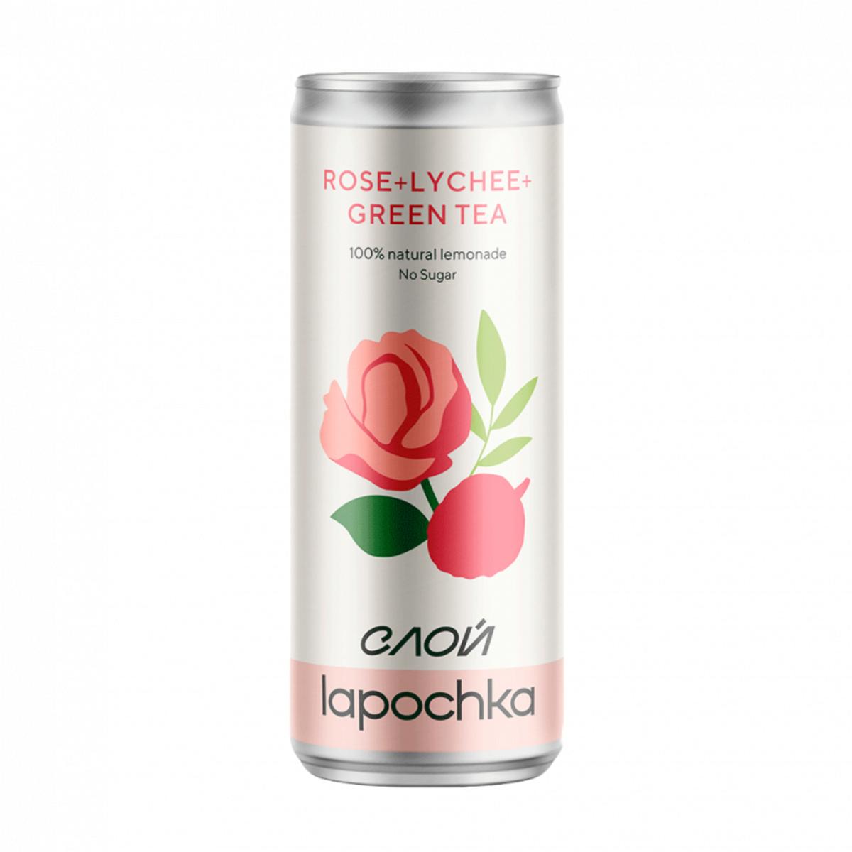 Lapochka Роза - Личи - Зеленый чай напиток без сахара ж/б 0,33л