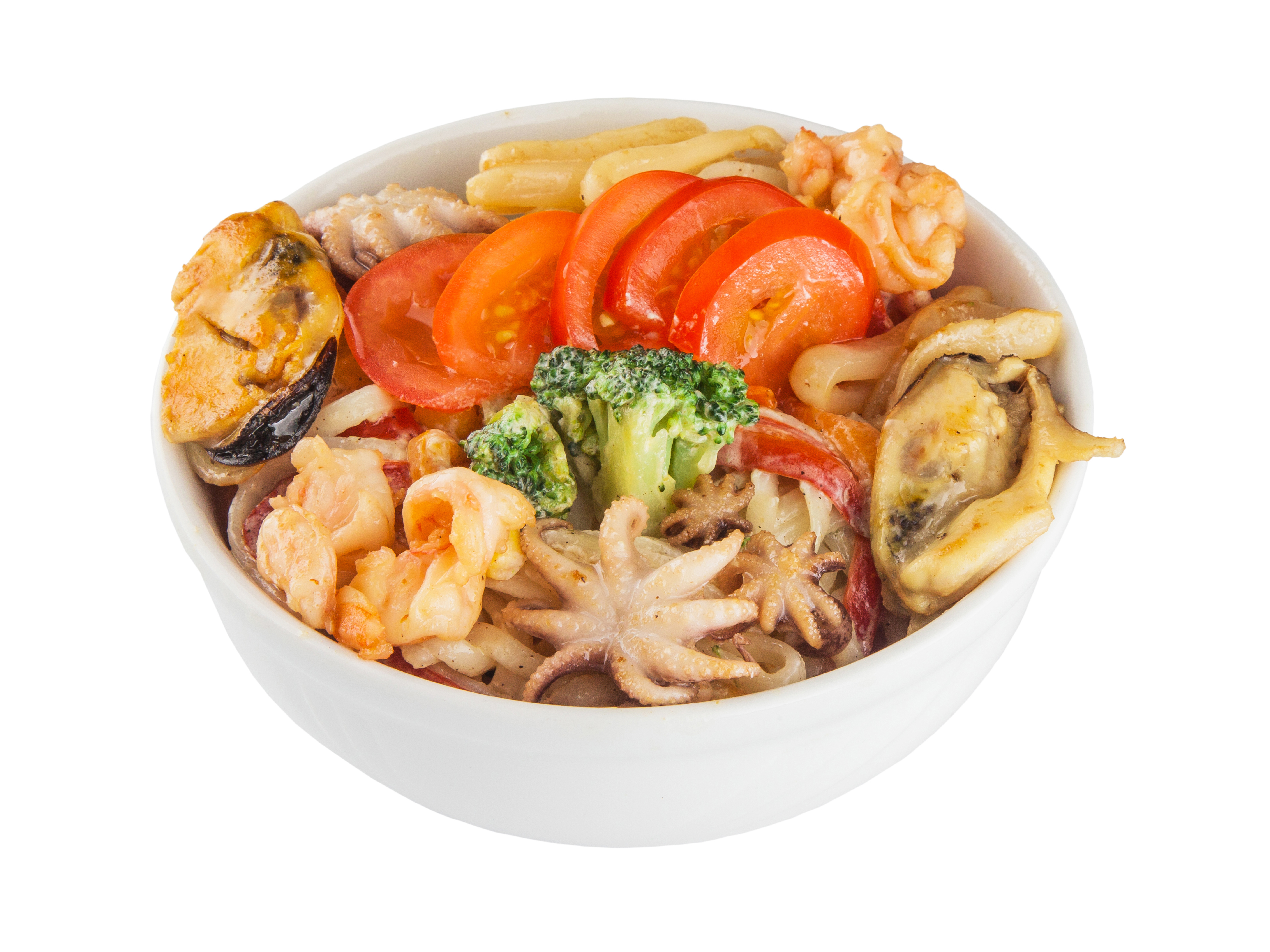 Лапша с морепродуктами в сливках