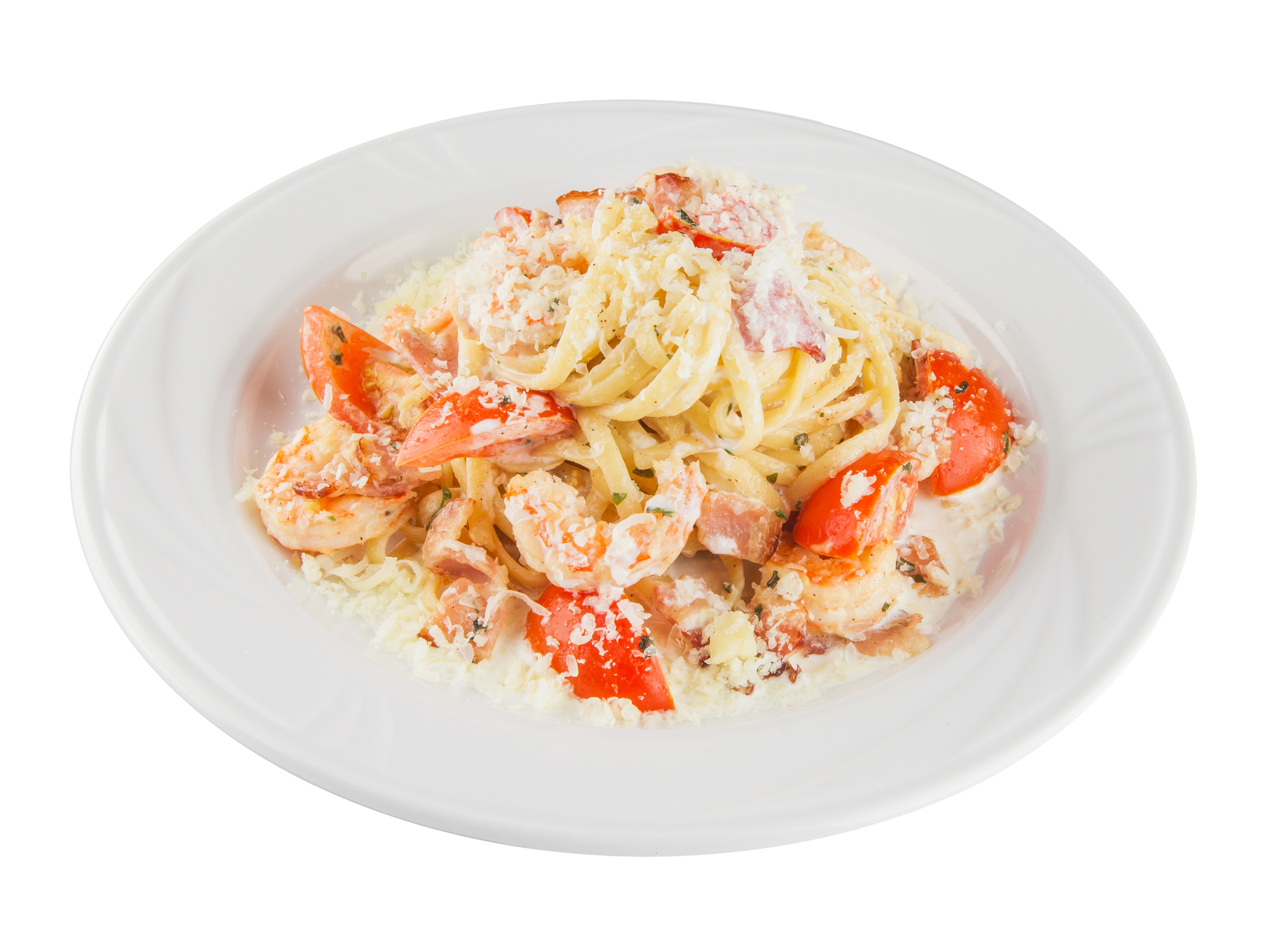 Спагетти карбонара с креветками