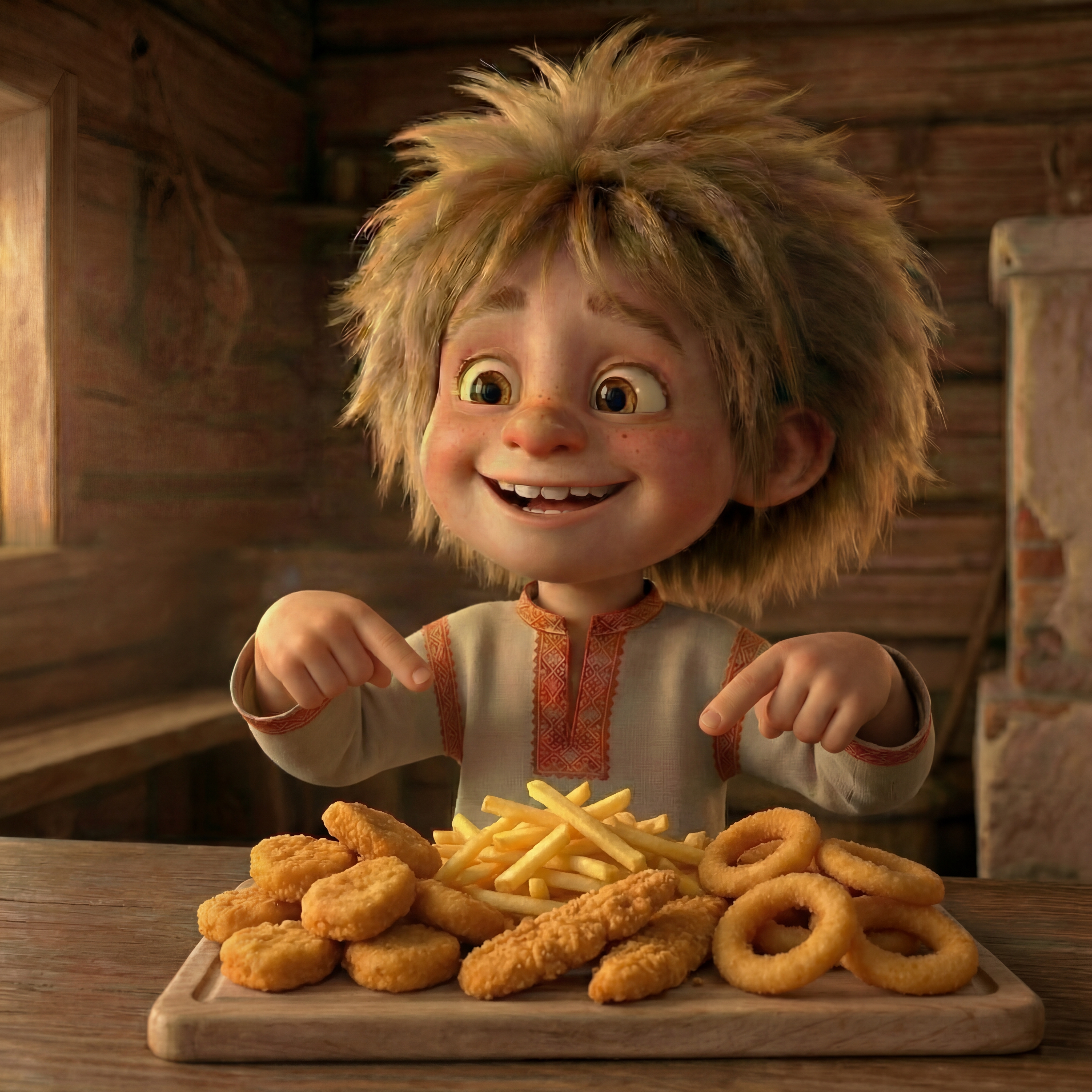 Комбо 2 порции картошки фри, 10 наггетсов, 4 стрипса, 12 луковых колечек