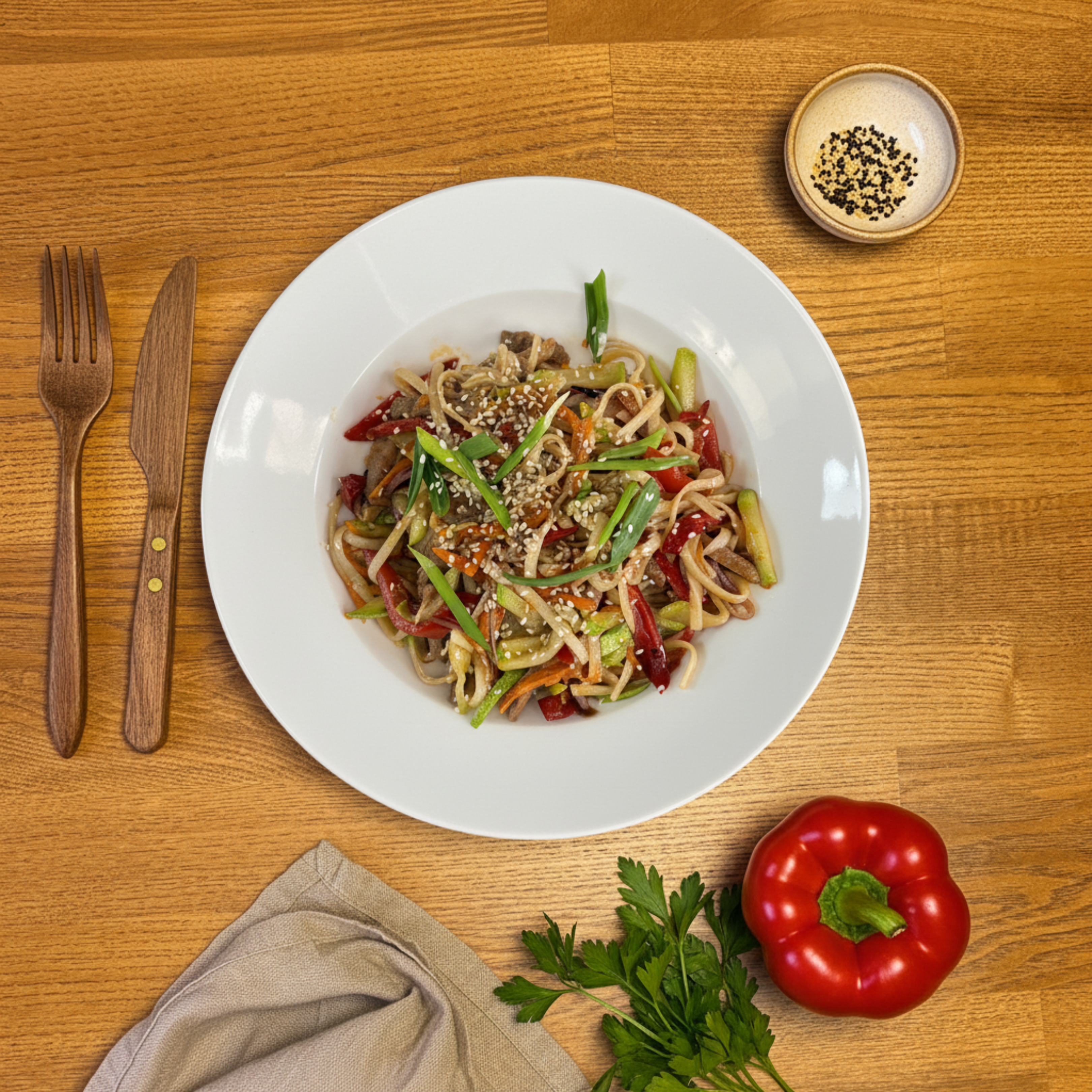 Удон с говядиной и овощами