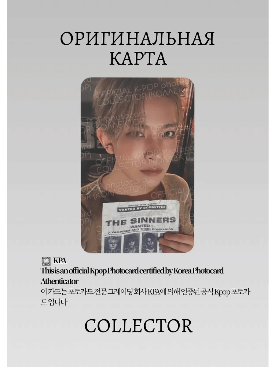ОФИЦИАЛЬНАЯ K-pop карта Хисын ENHYPEN SIN: VANISH (Фанкол) (серый)