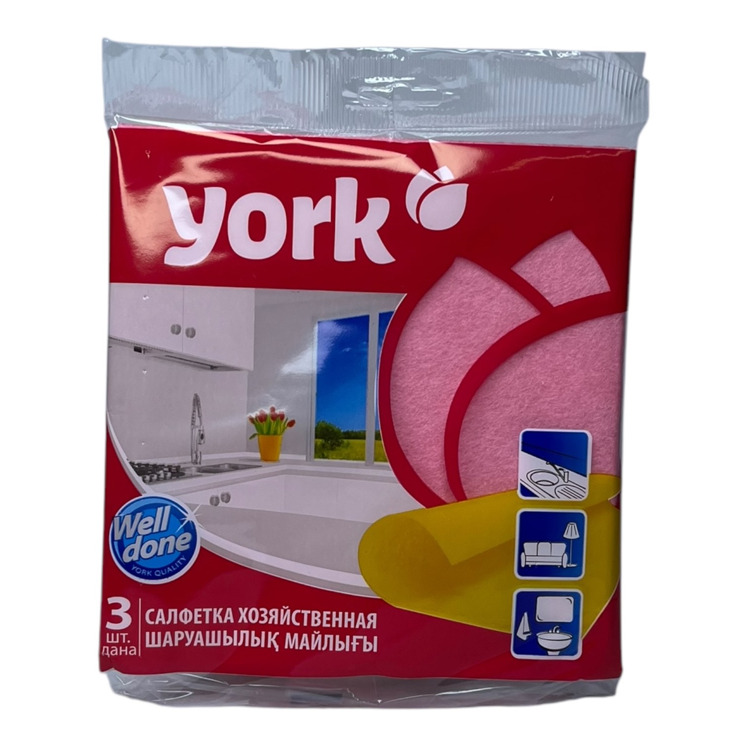 Салфетки Х/Б  вискозные York 3шт/упак