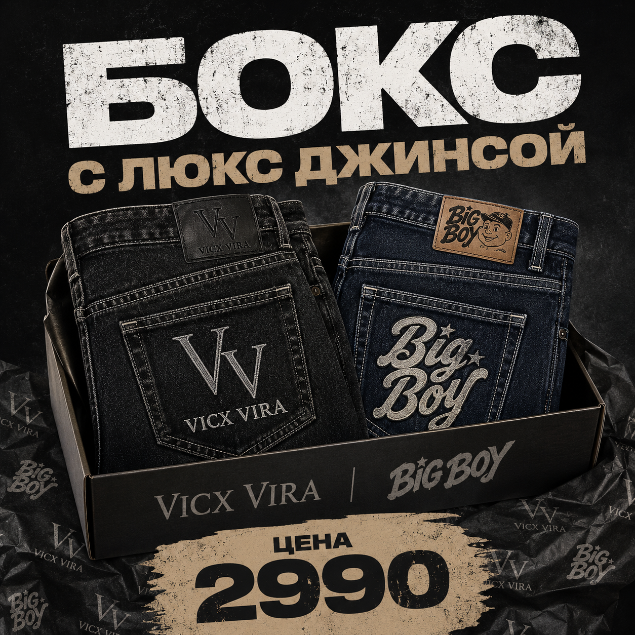 БОКС С ЛЮКС ДЖИНСОЙ (джинсы, шорты)