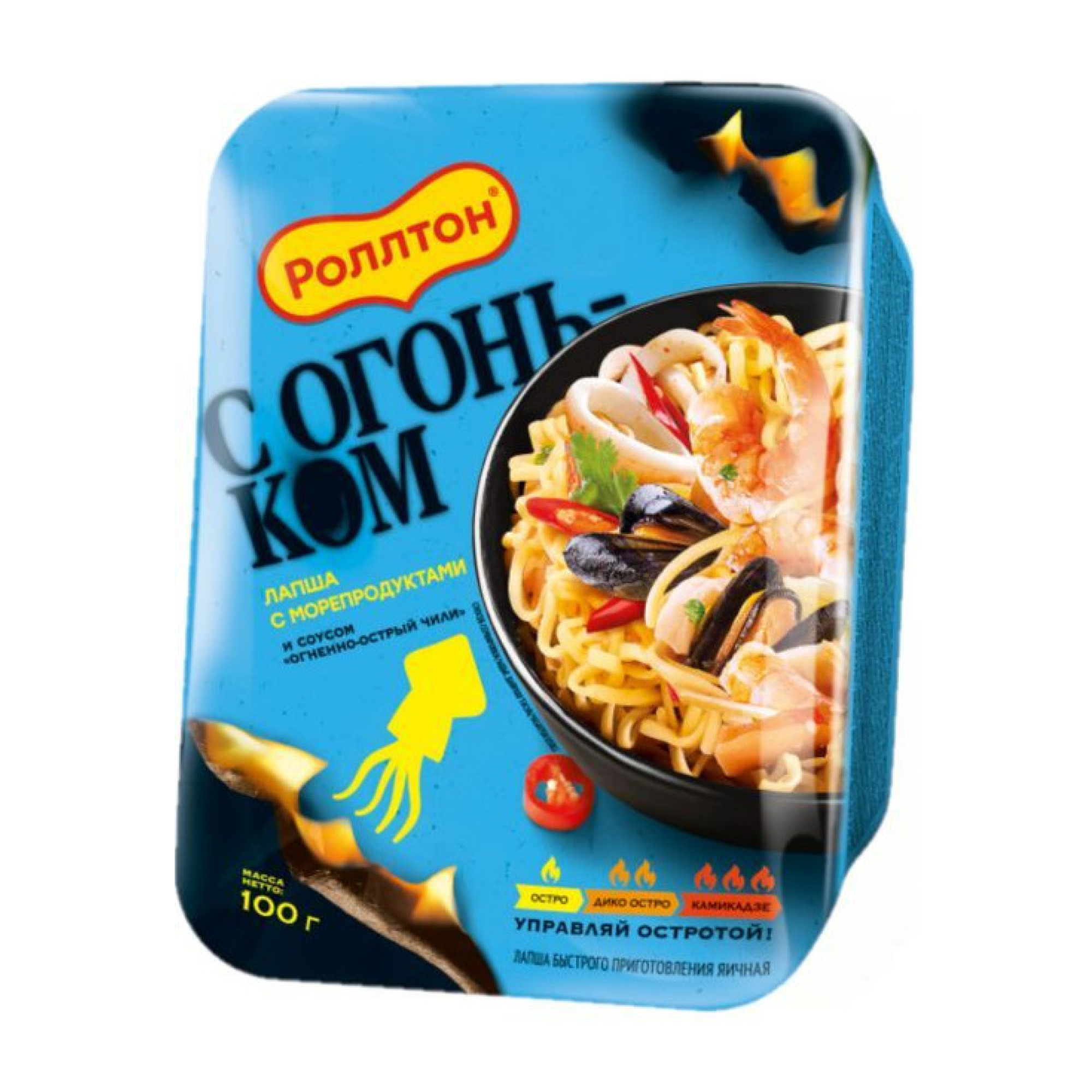 Лапша быстрого приготовления Роллтон с морепродуктами и соусом "Огненно-острый чили" 100 гр