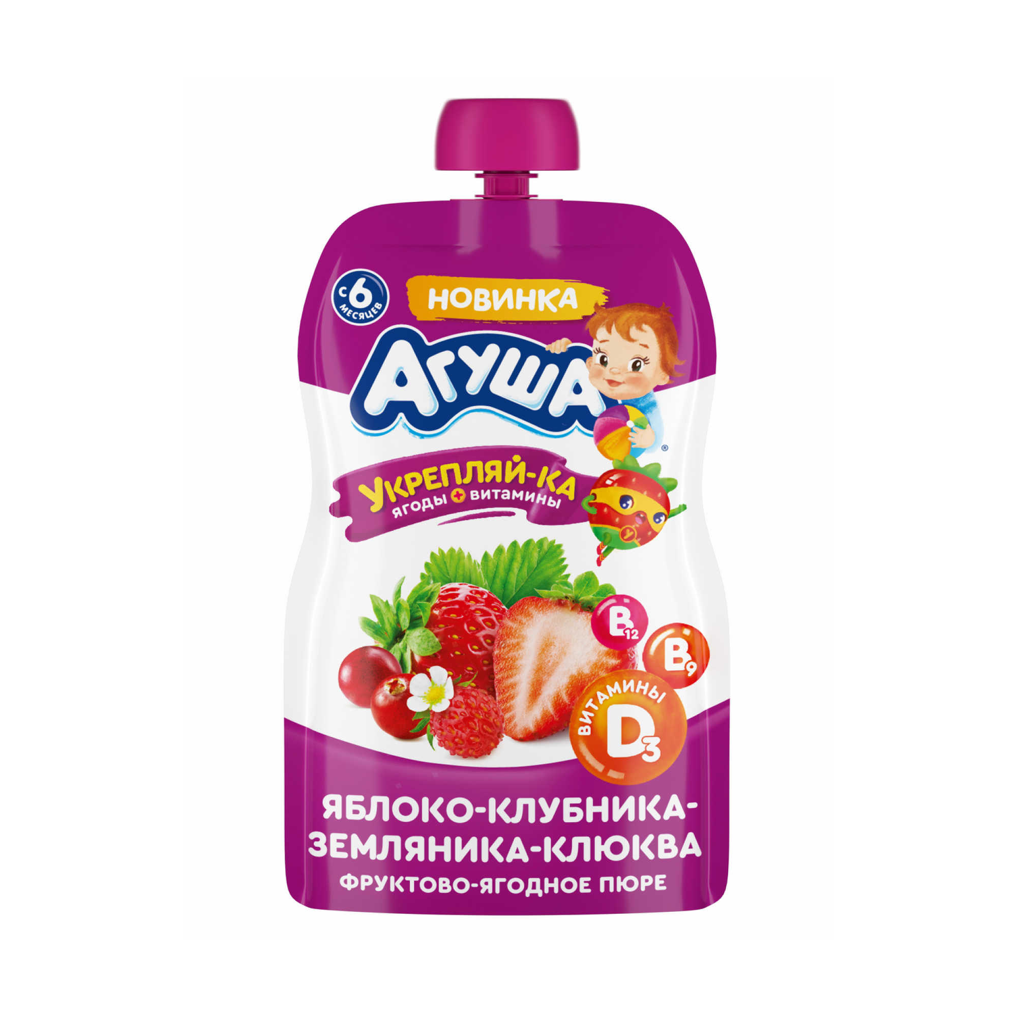 Пюре Агуша Укрепляй-ка яблоко-клубника-земляника-клюква с 6 месяцев  80 гр