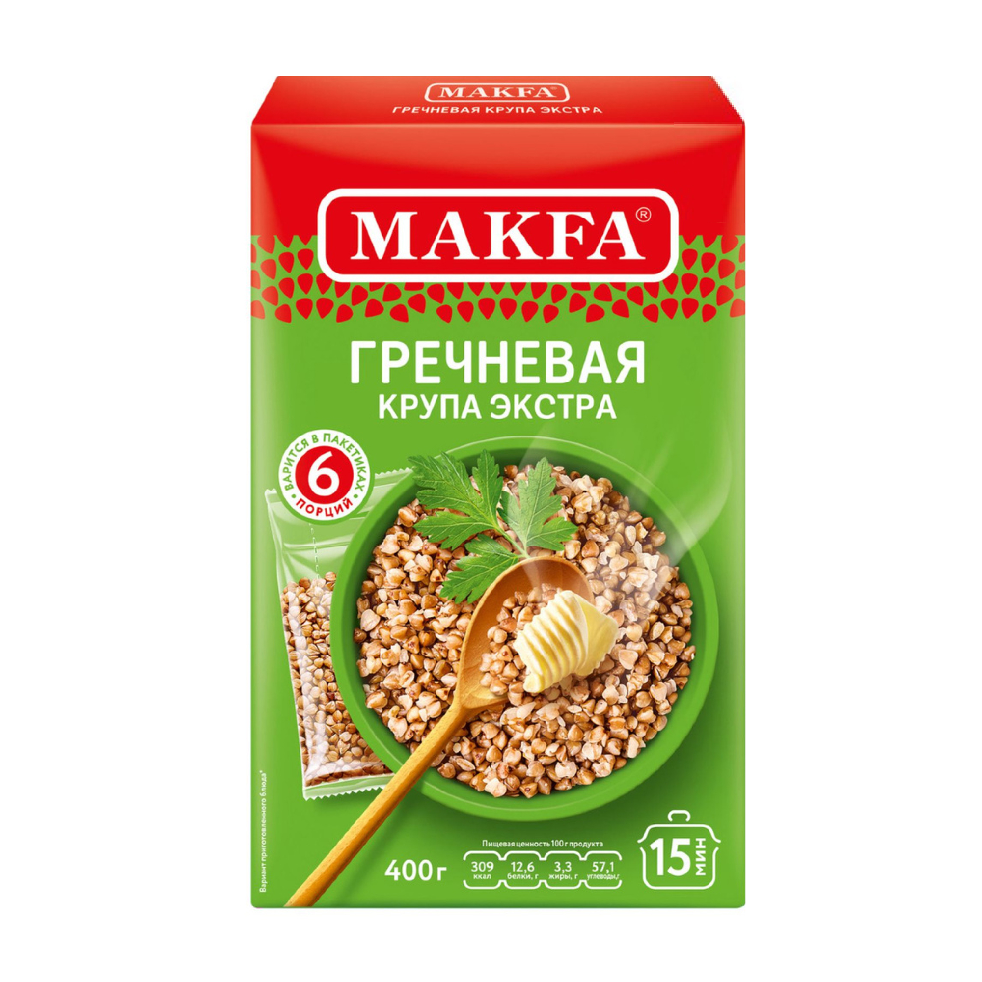 Гречневая крупа Макфа ядрица Экстра в пакетах для варки, коробка, 400 гр