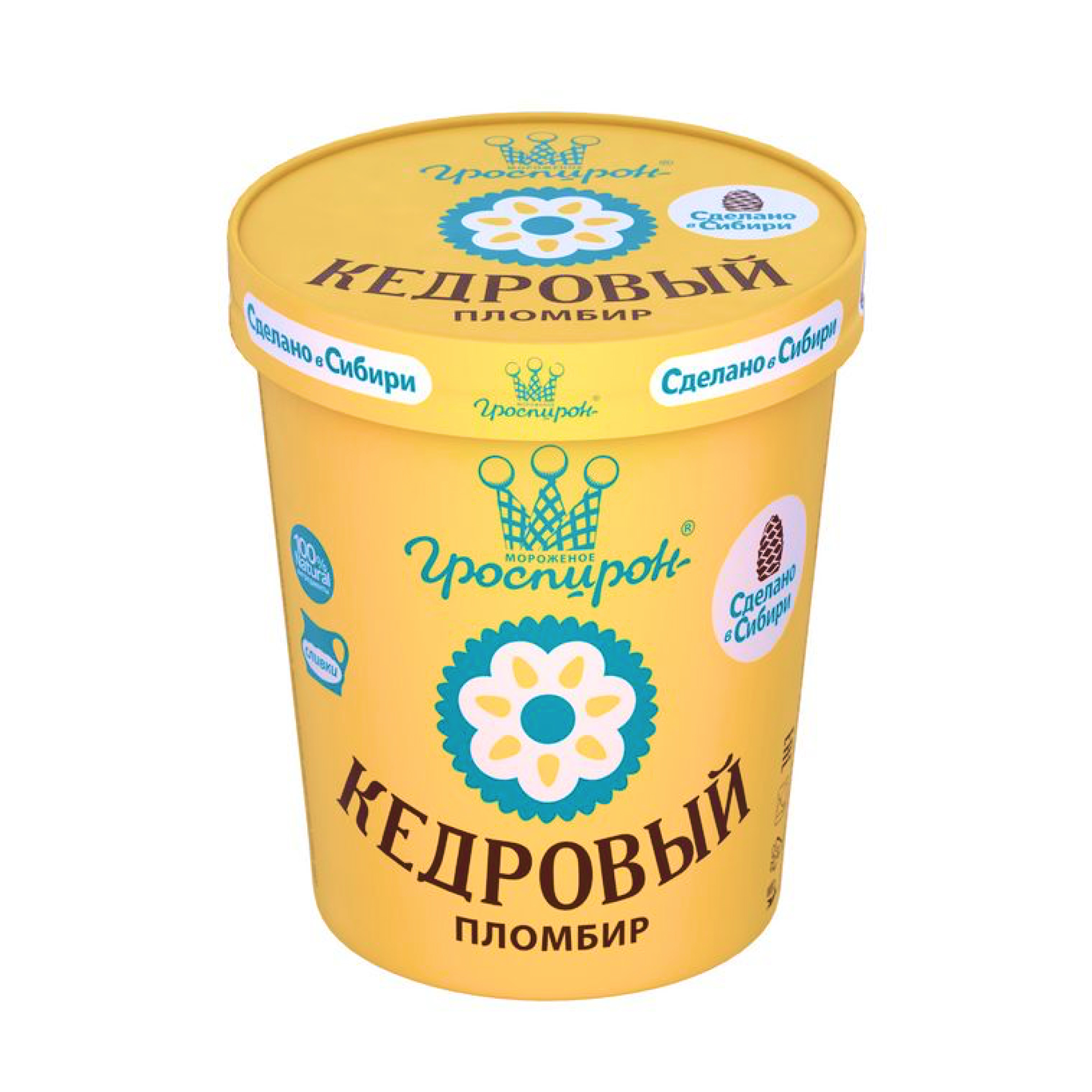 Мороженое пломбир Гроспирон Кедровый ванильный с кедровым орехом БЗМЖ 410 г
