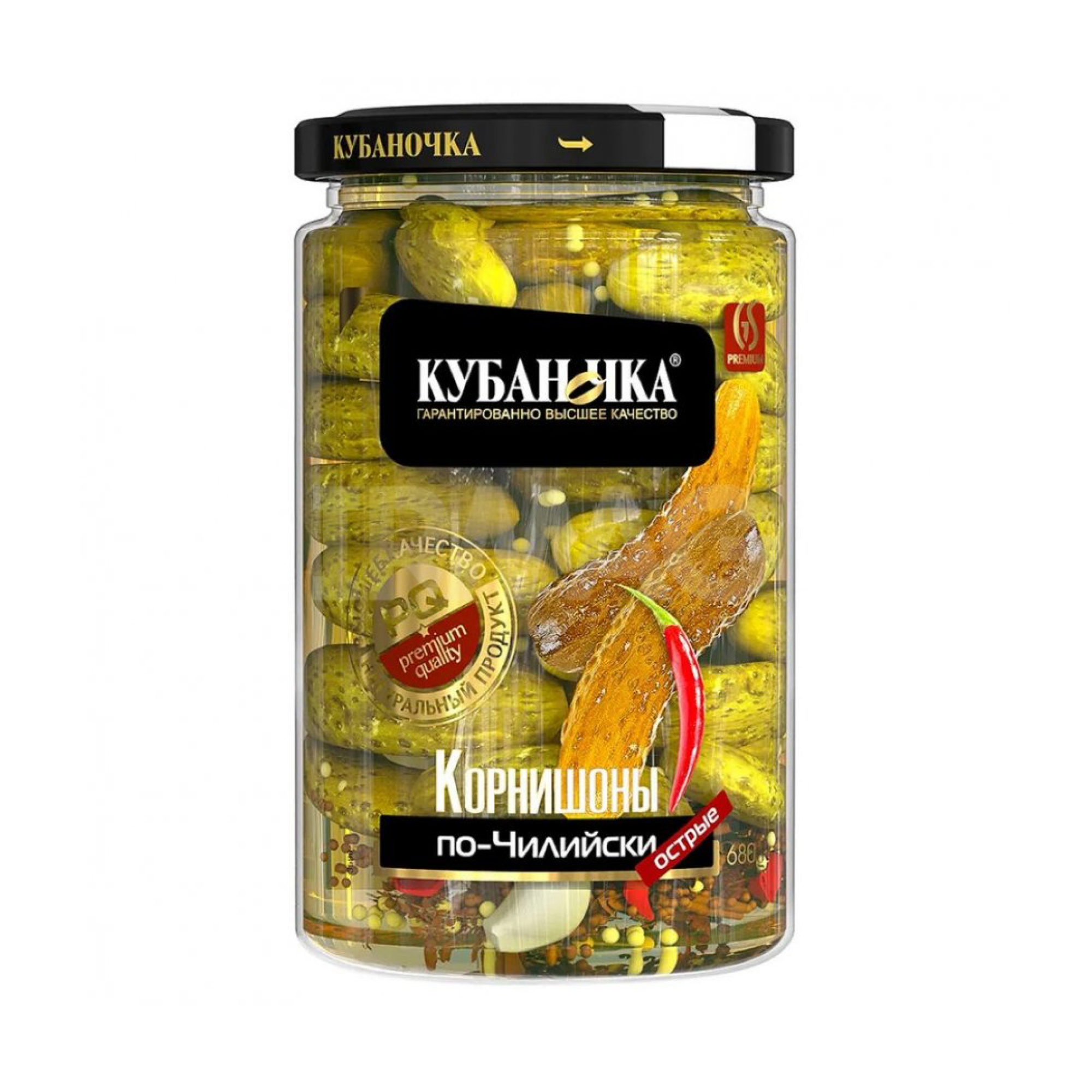 Огурцы Кубаночка корнишоны, по-Чилийски, маринованные, 680 гр