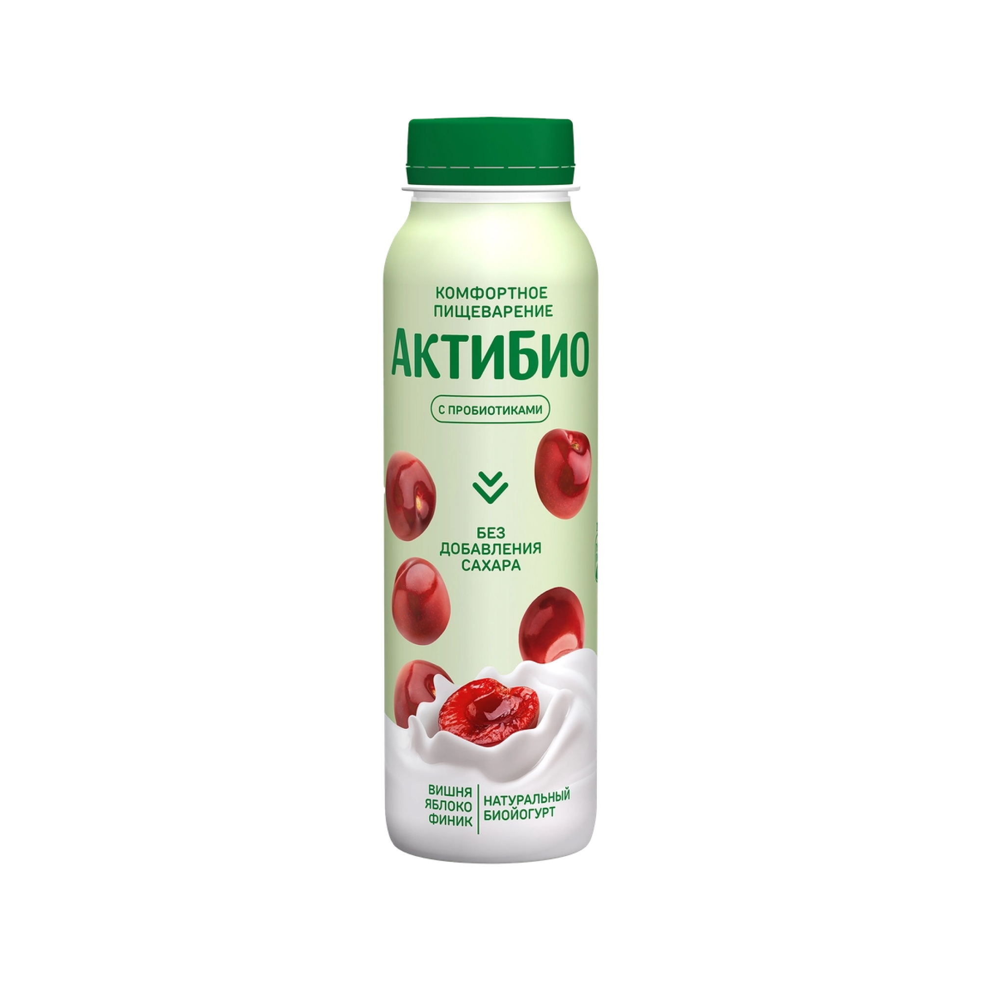 Йогурт АктиБио питьевой, с яблоком, вишней и фиником, без сахара, 1,5% (260 г.)