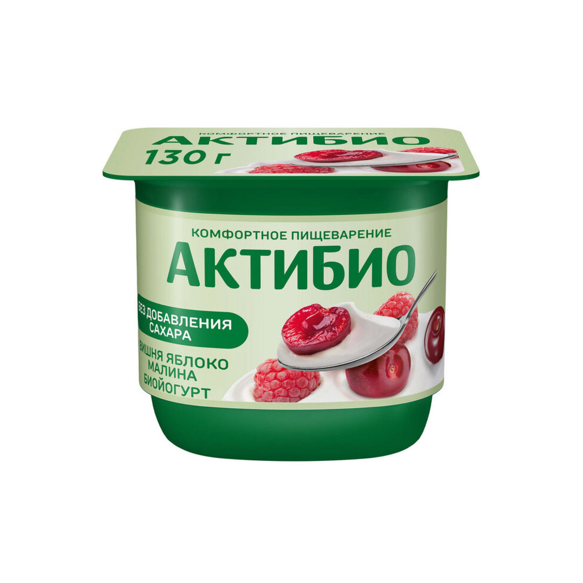 Йогурт АктиБио с вишней, яблоком и малиной, без сахара, 2,9%, (130 г.)