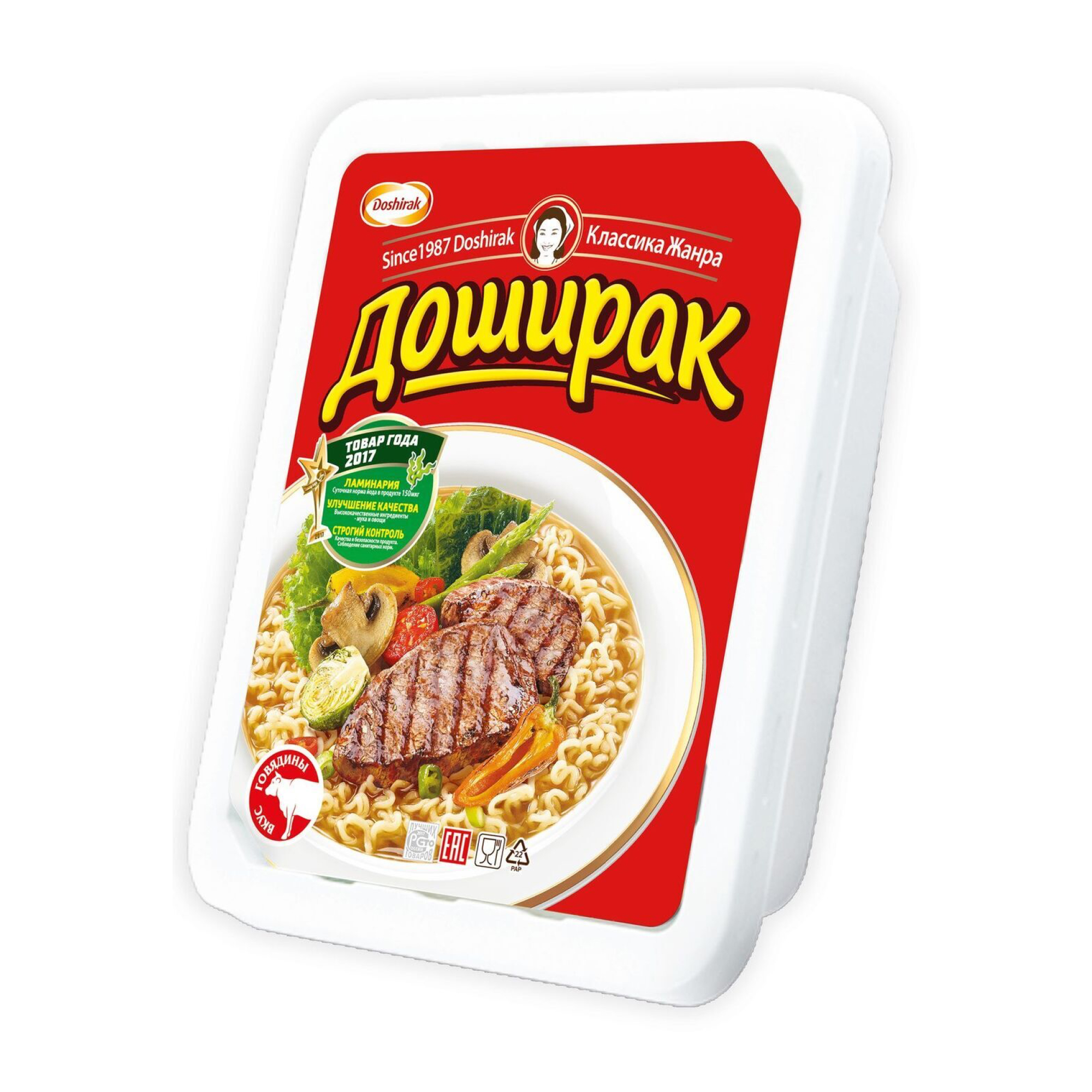 Лапша быстрого приготовления Доширак со вкусом тушоной говядины и сухариками, 90 гр