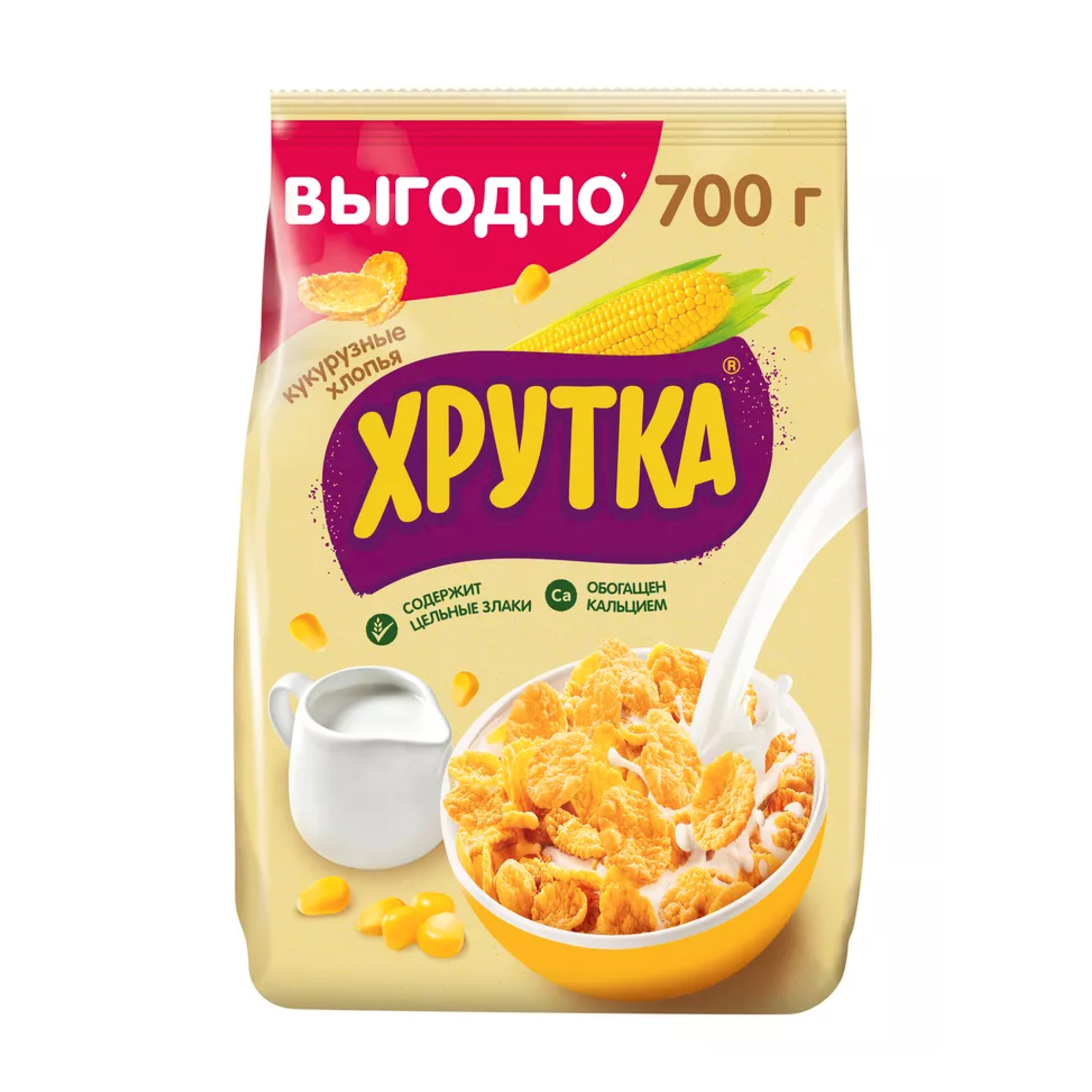 Хлопья кукурузные Хрутка, хрустящие, обогащенные кальцием 700 гр