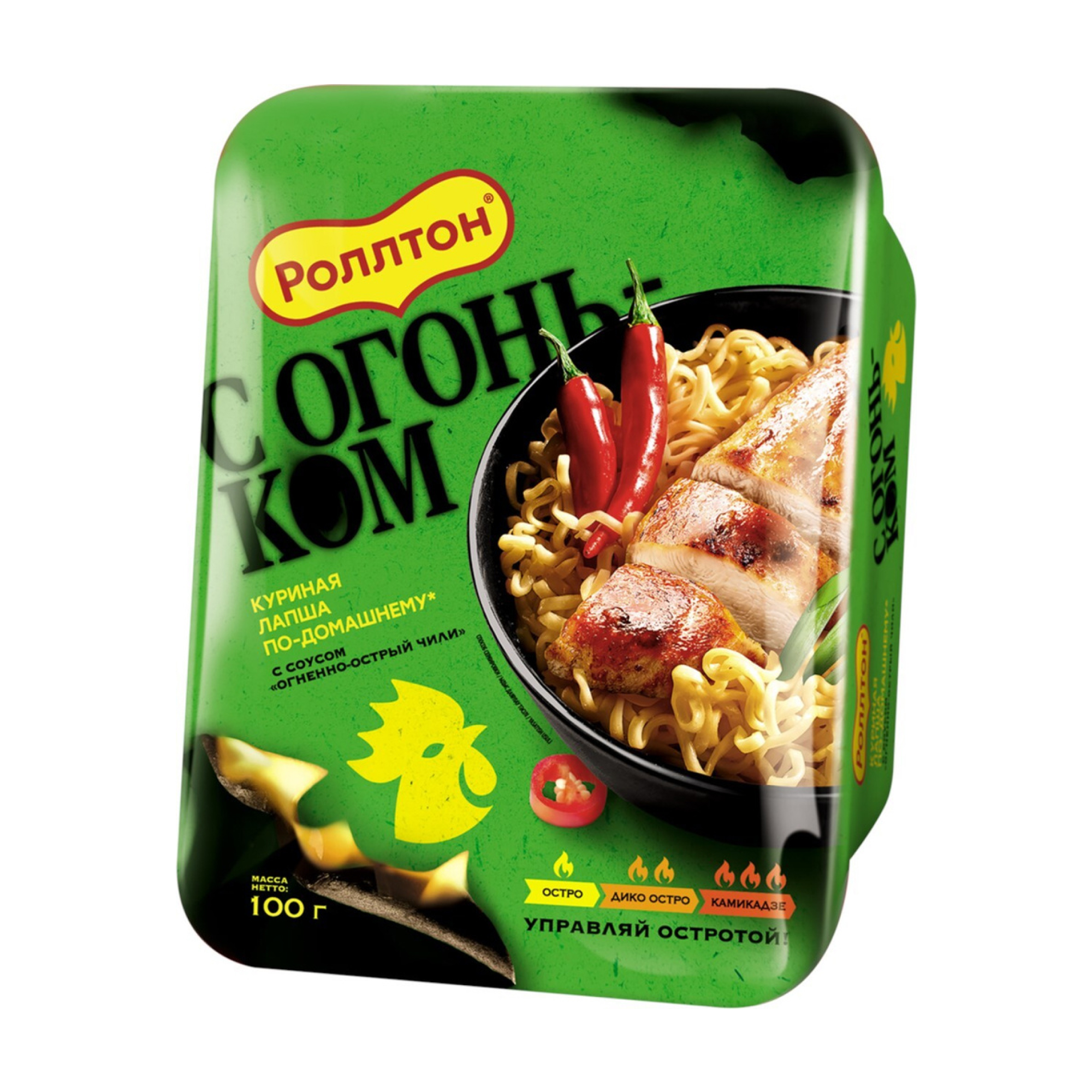 Лапша Роллтон "С огоньком", куриная с соусом "огненно-острый чили" 100 гр