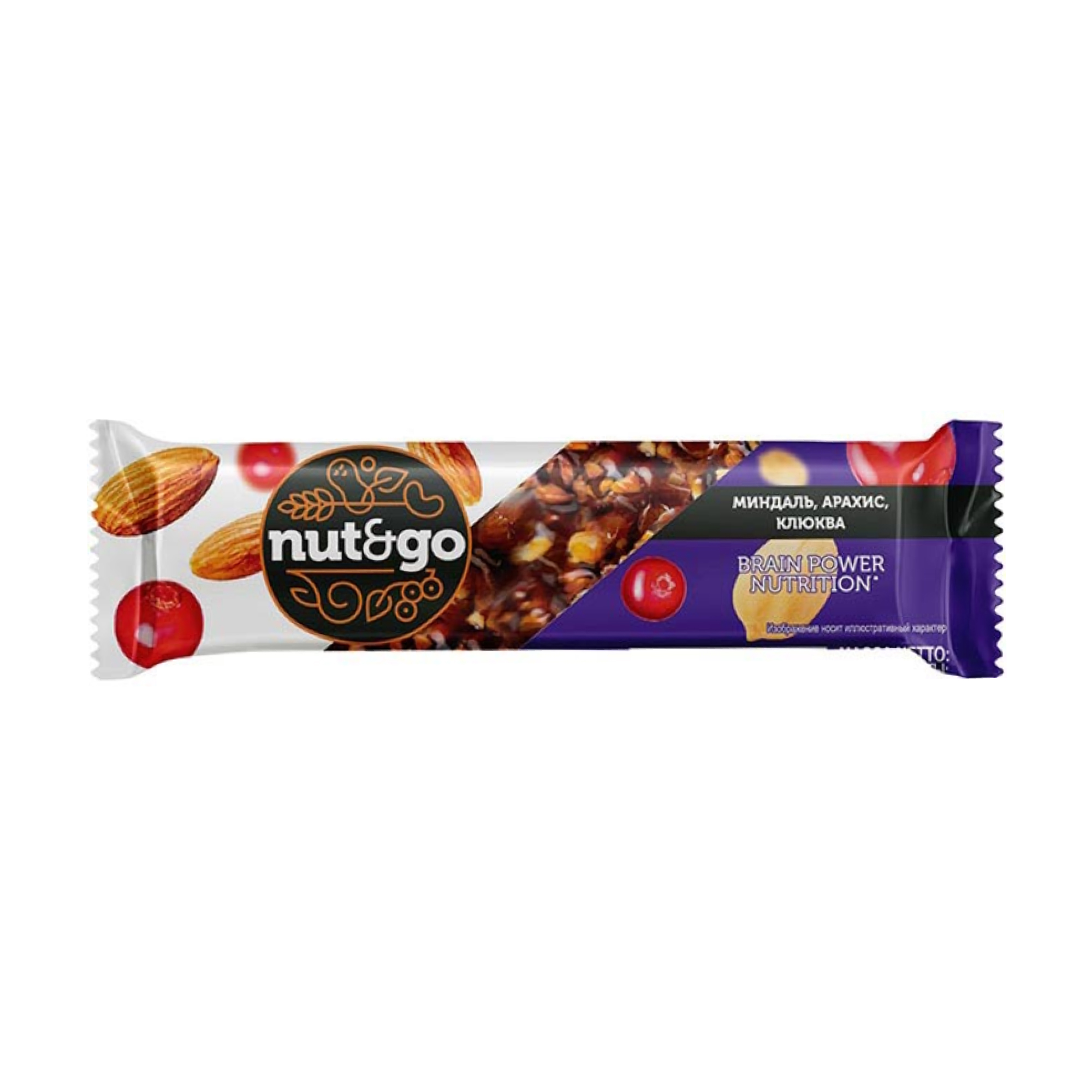 Батончик Nut&Go миндаль-арахис-клюква 34 г
