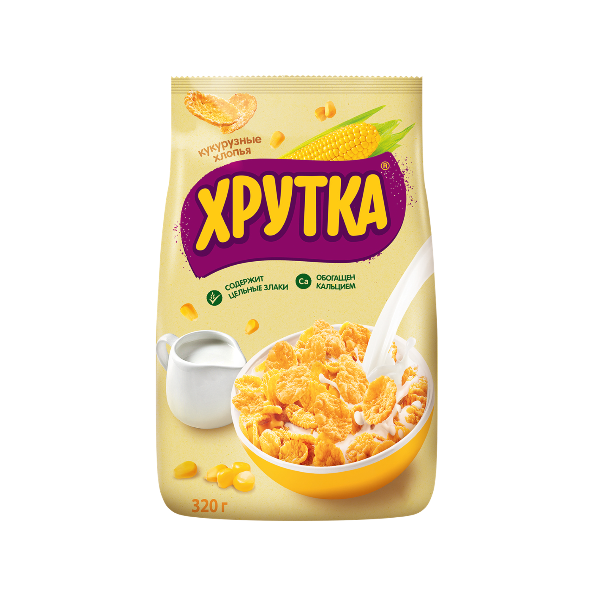 Хлопья кукурузные Хрутка, хрустящие, обогащенные кальцием, 320 гр