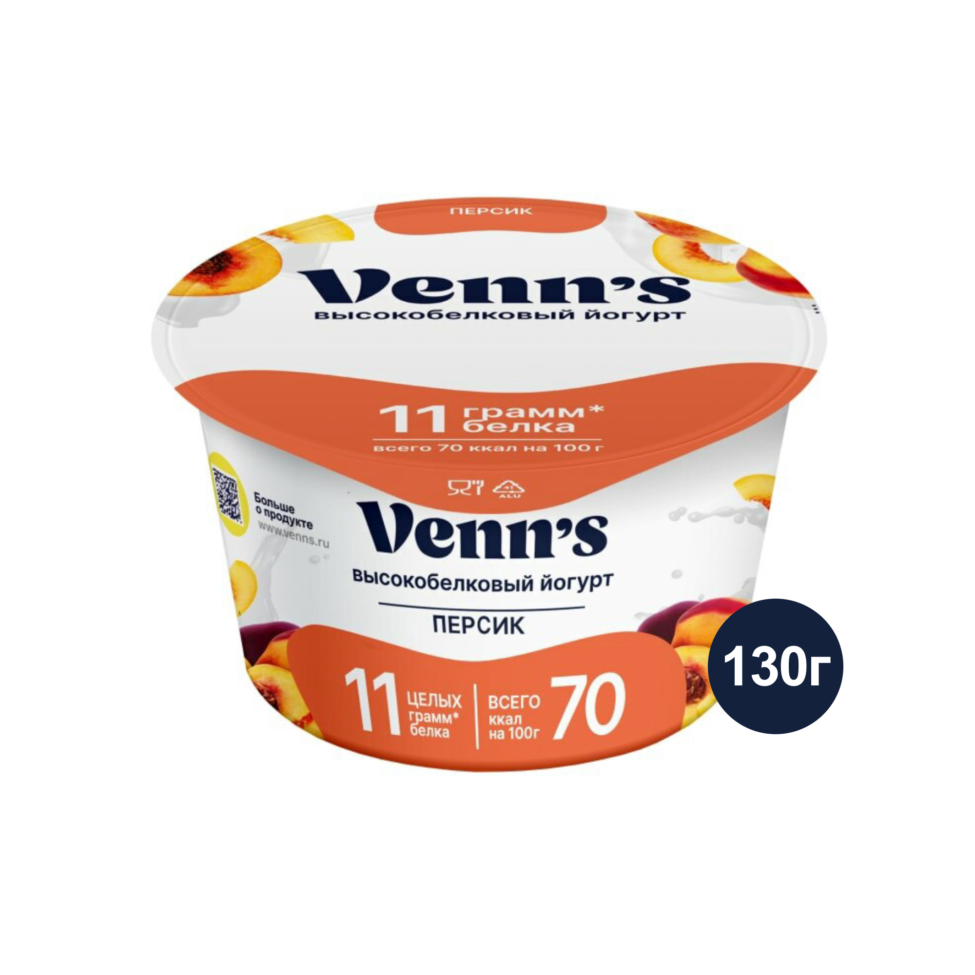 Йогурт Греческий Venn`s персик 0,1% (130 г.)
