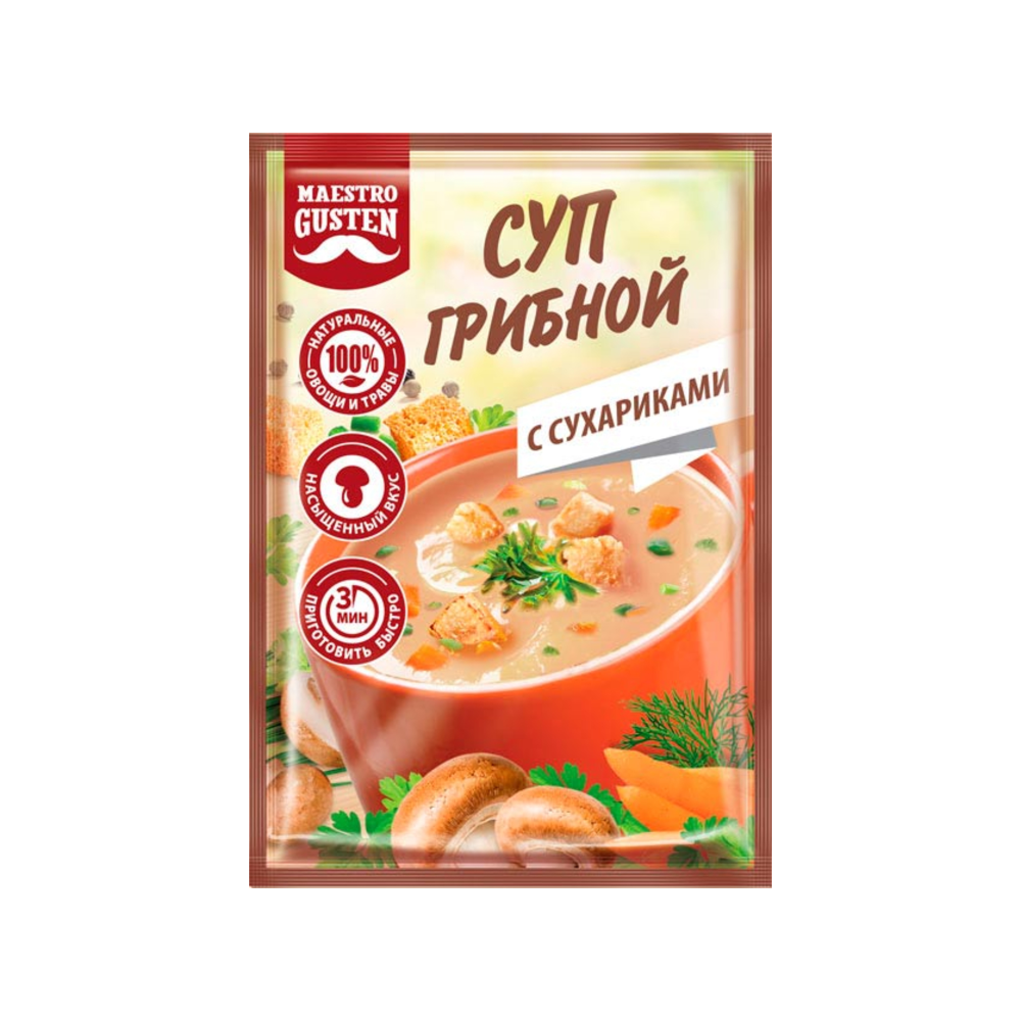 «Maestro Gusten», суп моментального приготовления грибной с сухариками, 16 гр