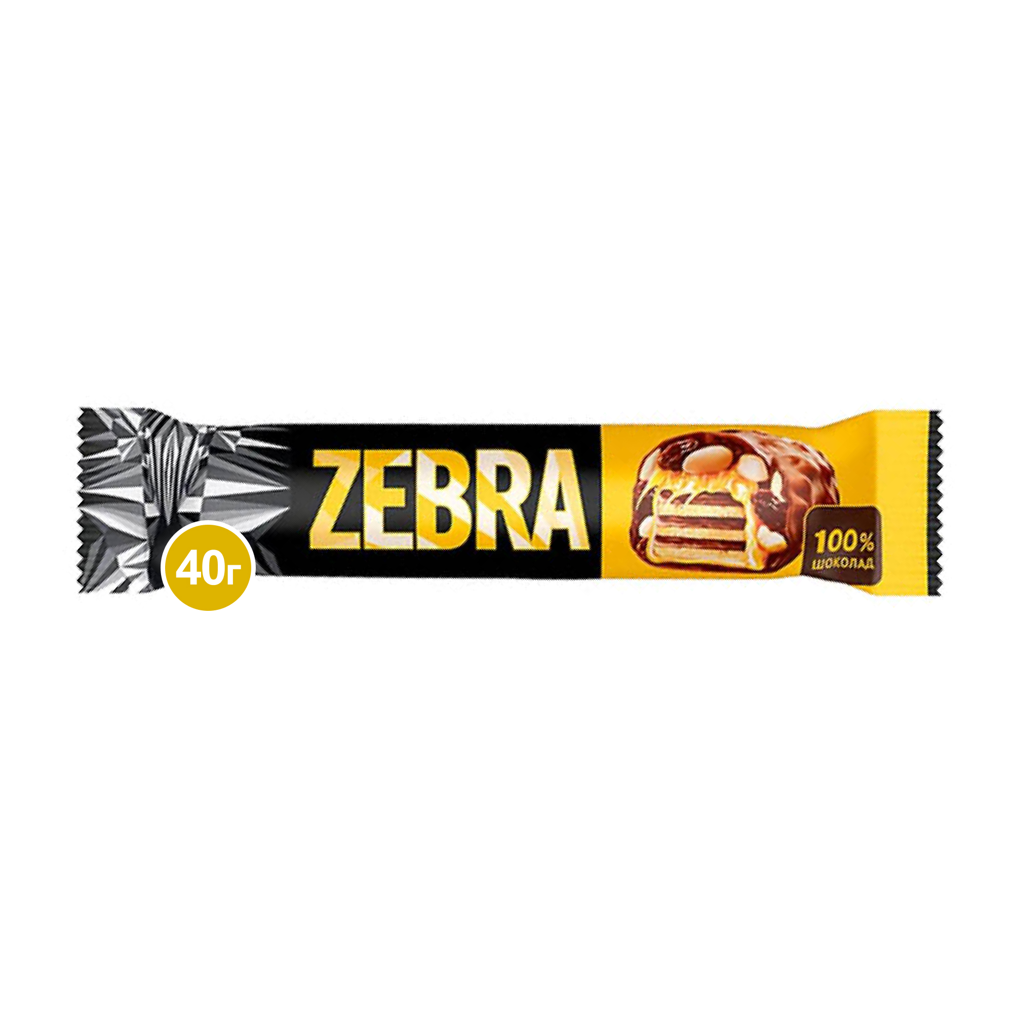 Батончик Zebra шоколадный арахис изюм и карамель 40 г