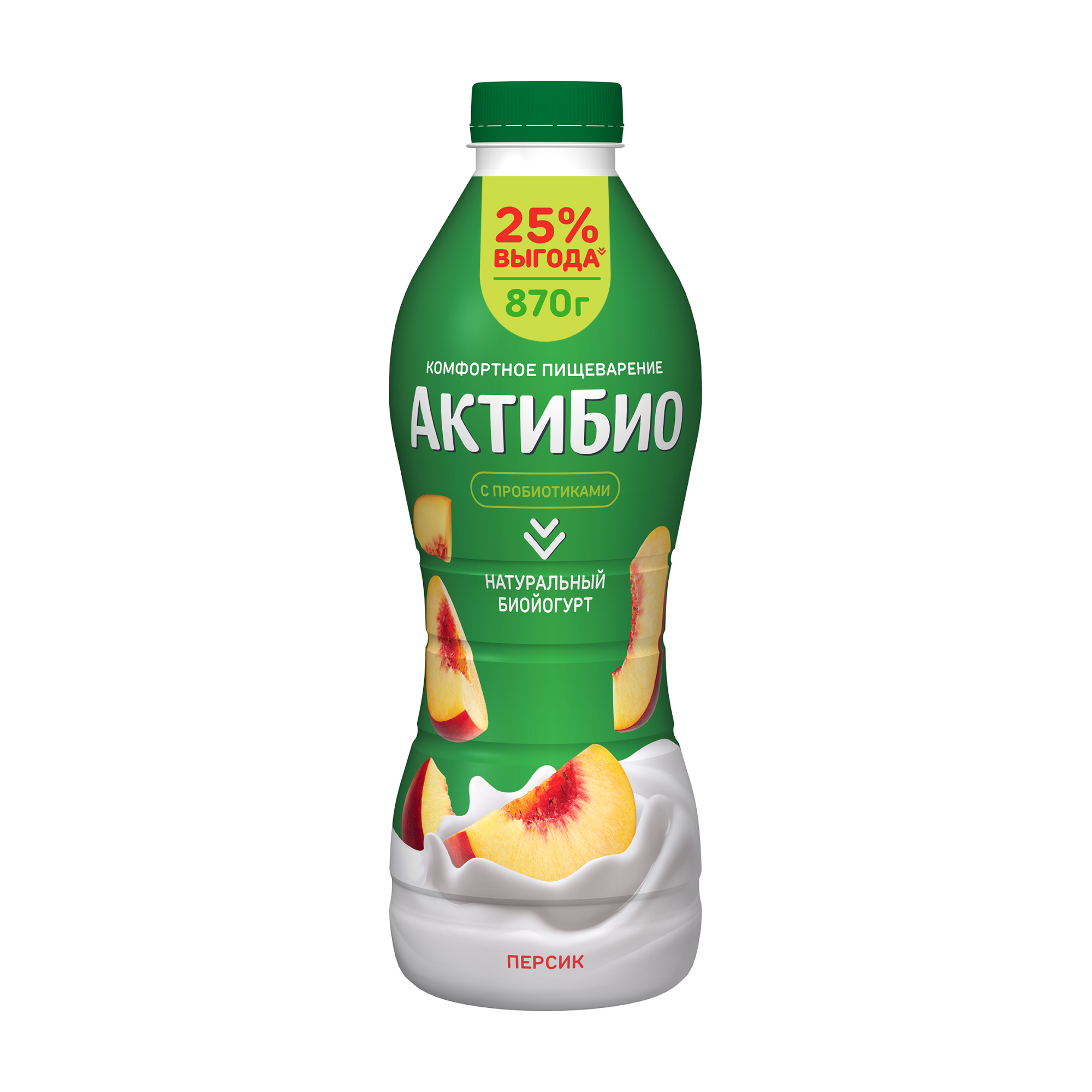 Йогурт АктиБио питьевой, с персиком, 1,5% (870 г.)