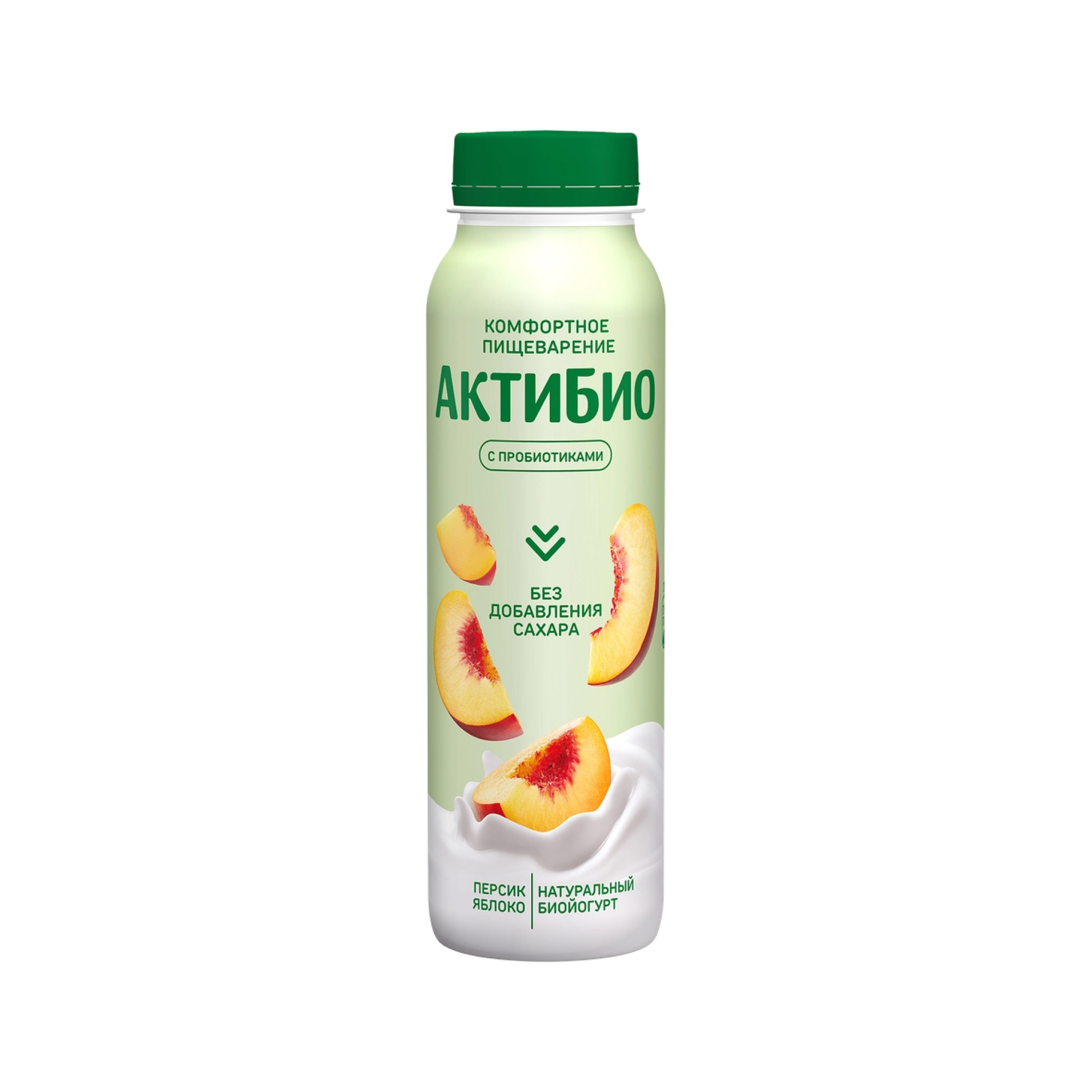 Йогурт АктиБио питьевой, с яблоком и персиком, без сахара, 1,5% (260 г.)