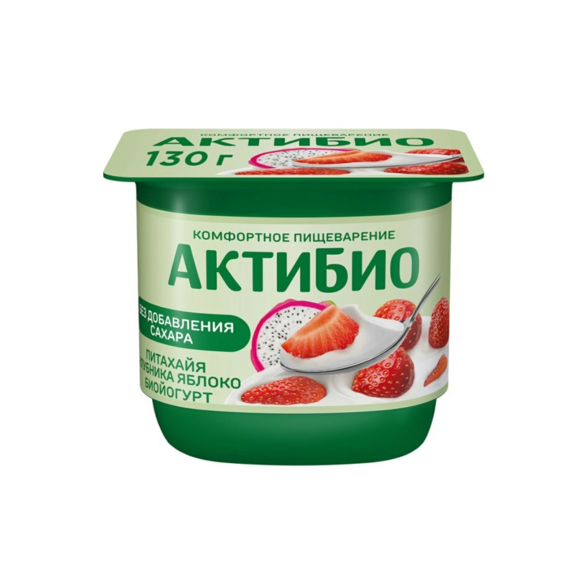 Йогурт АктиБио с клубникой, яблоком и питахайей, без сахара, 2,9% (130 г.)