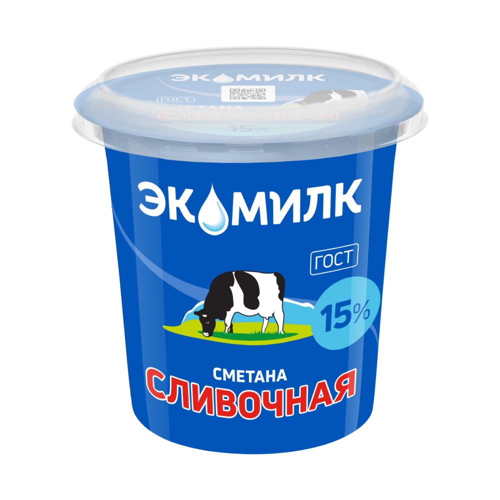 Сметана Экомилк Сливочная 15%, 300 г