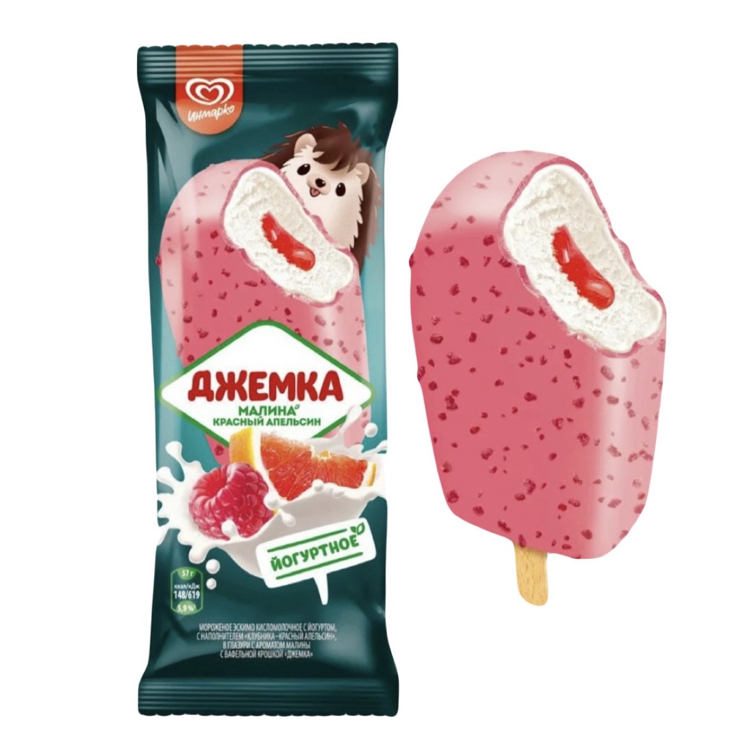 Мороженое Джемка с клубникой и красным апельсином эскимо, 57 г