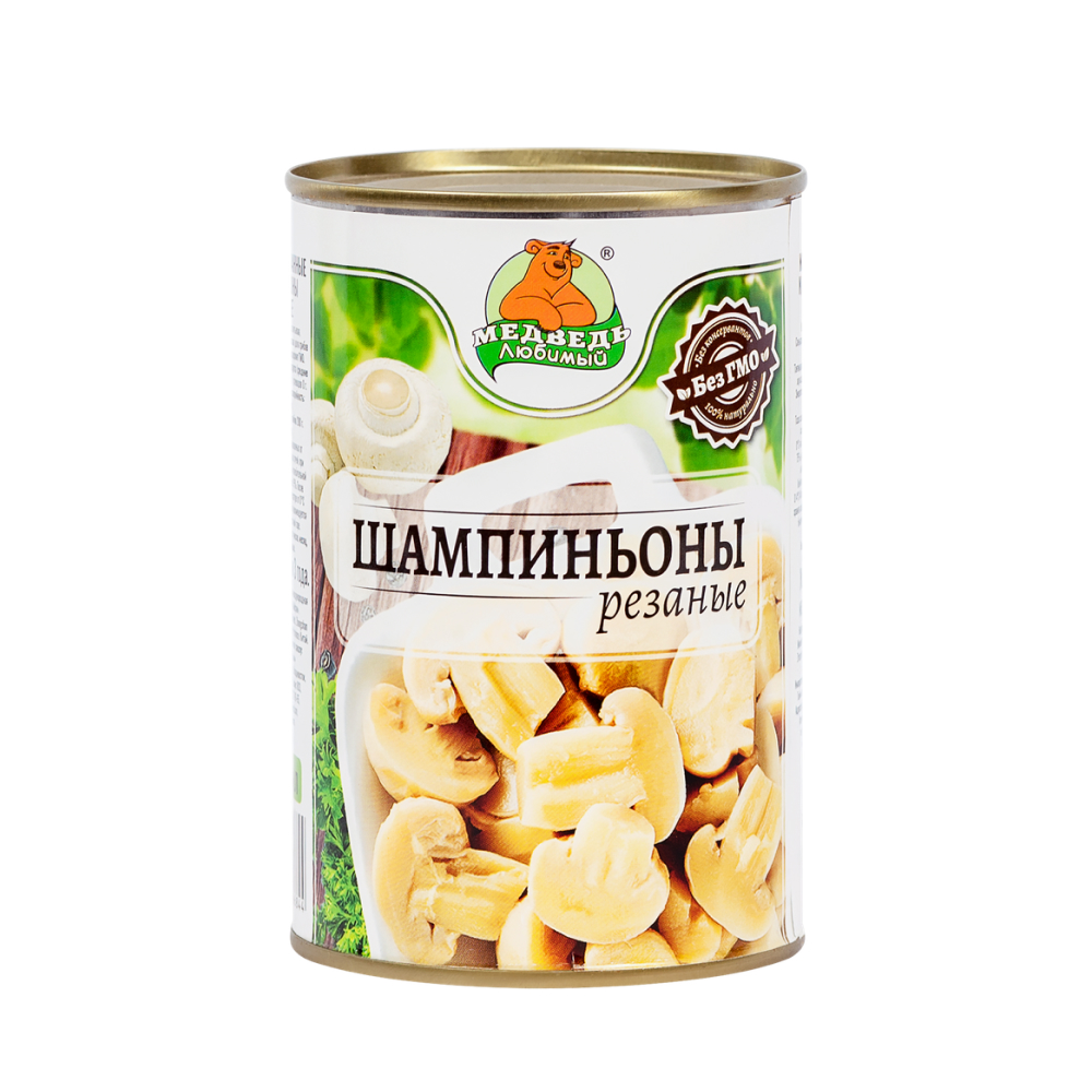 Шампиньоны Медведь любимый резаные, 425 мл