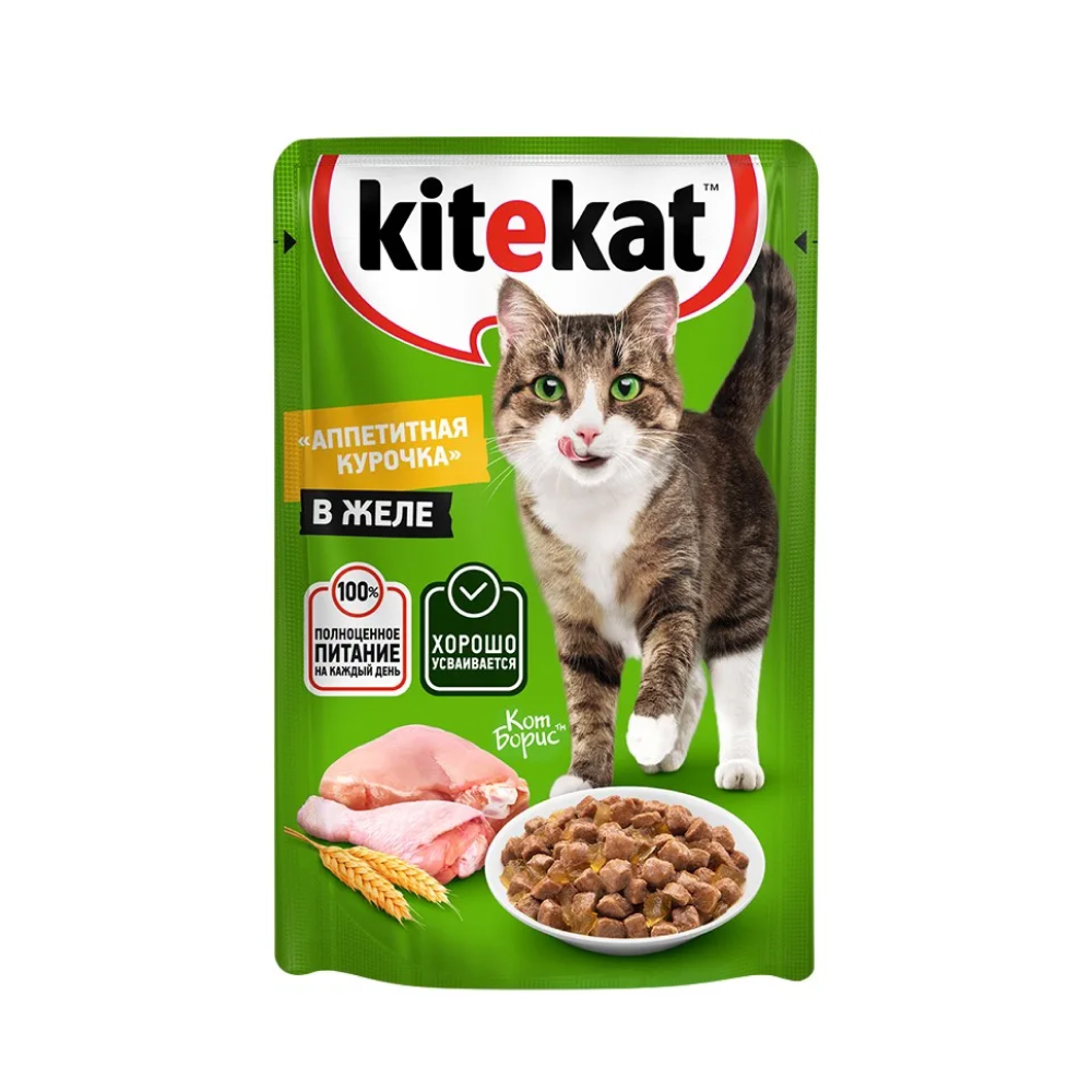 Корм для кошек Kitekat аппетитная курочка в желе, 85 г