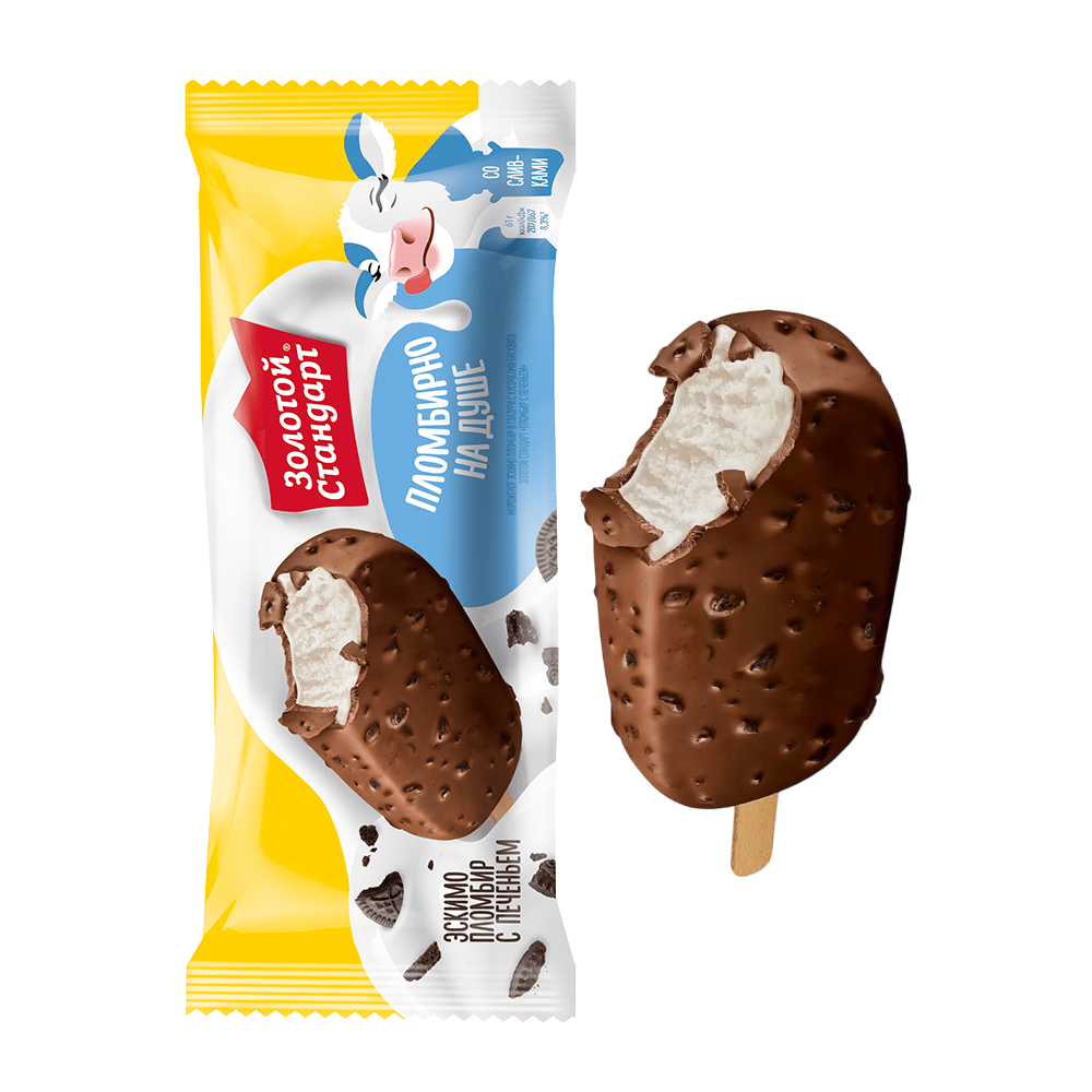 Мороженое Золотой стандарт Пломбир с печеньем, 61 г