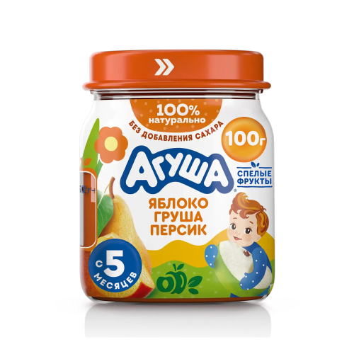 Пюре Агуша Яблоко груша персик с 5 мес, 100 г