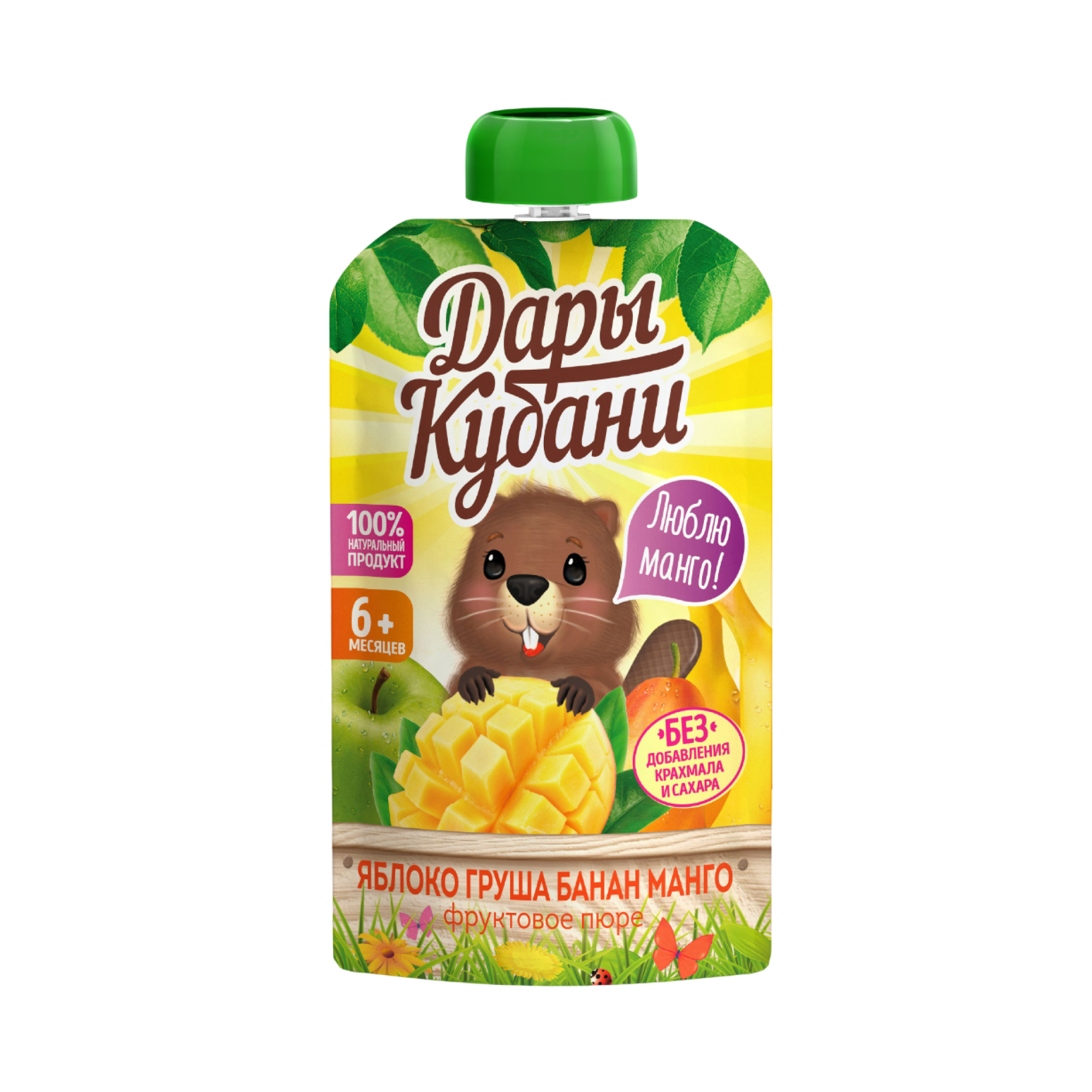 Пюре фруктовое Дары Кубани яблоко груша банан и манго, 90 г