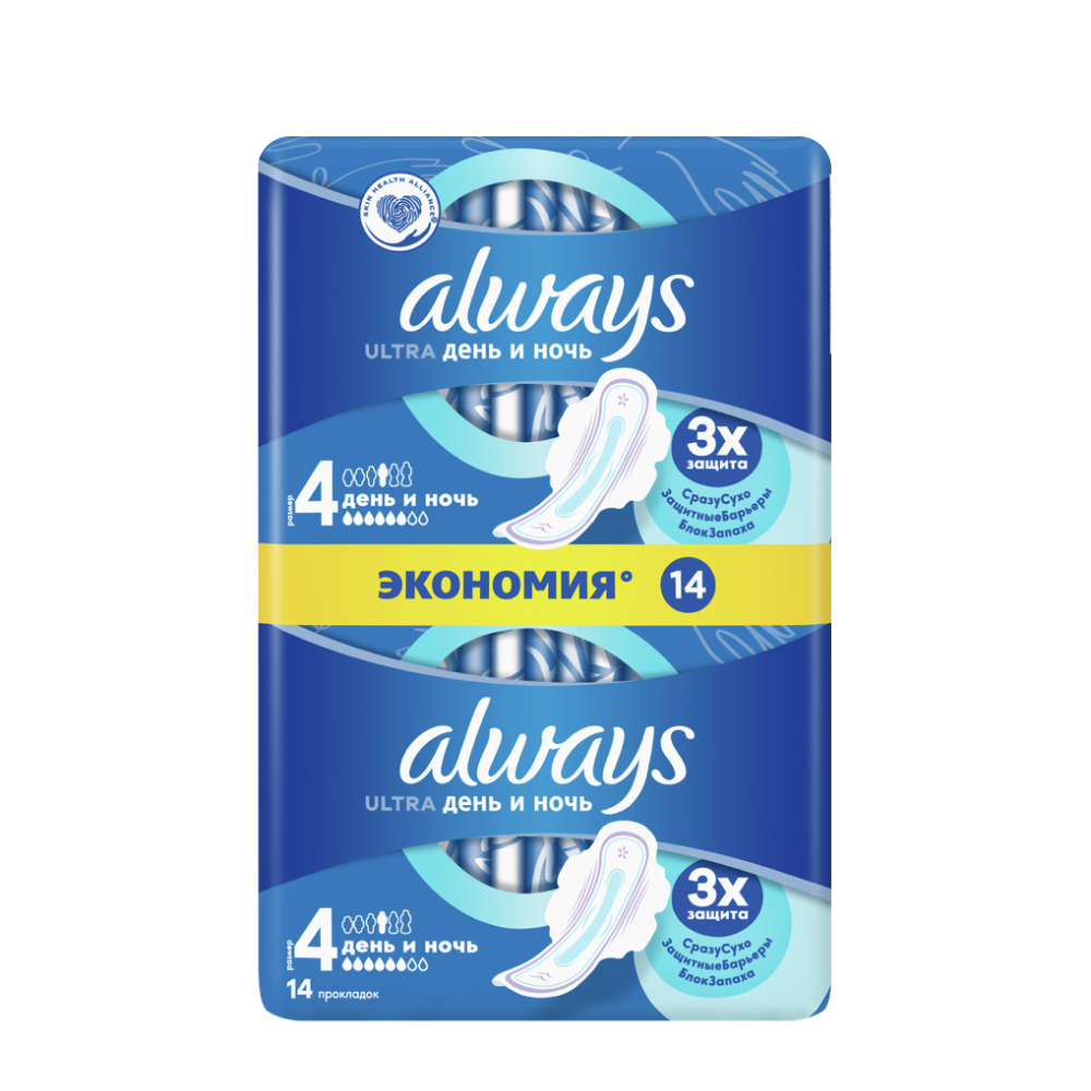 Прокладки женские Always Ultra День и Ночь, 4 размер, 14 шт