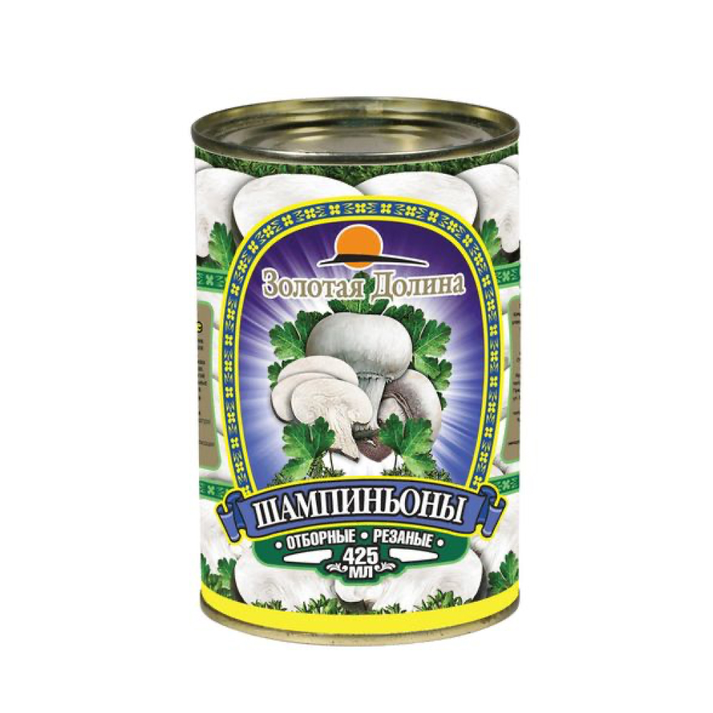 Шампиньоны резаные Стандарт Золотая Долина консервированные, 425 мл