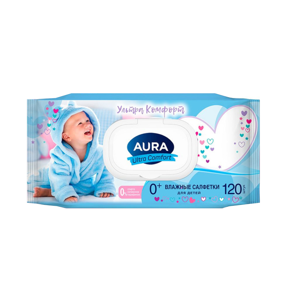Влажные салфетки Aura для новорожденных, 120 шт