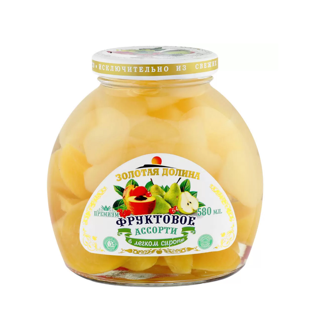 Ассорти фруктовое Золотая долина в легком сиропе, 580 мл