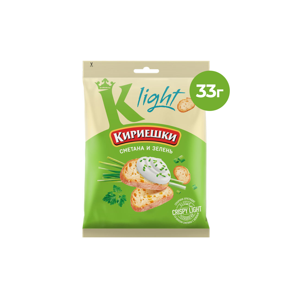 Сухарики Кириешки Light со вкусом сметаны и зелени, 33 г