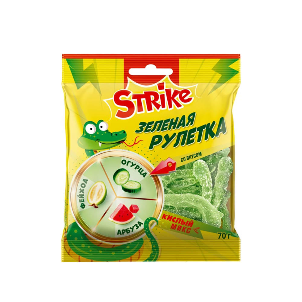 Мармелад Зелёная рулетка Strike Огурец-Фейхоа-Арбуз, 70 г // [20]