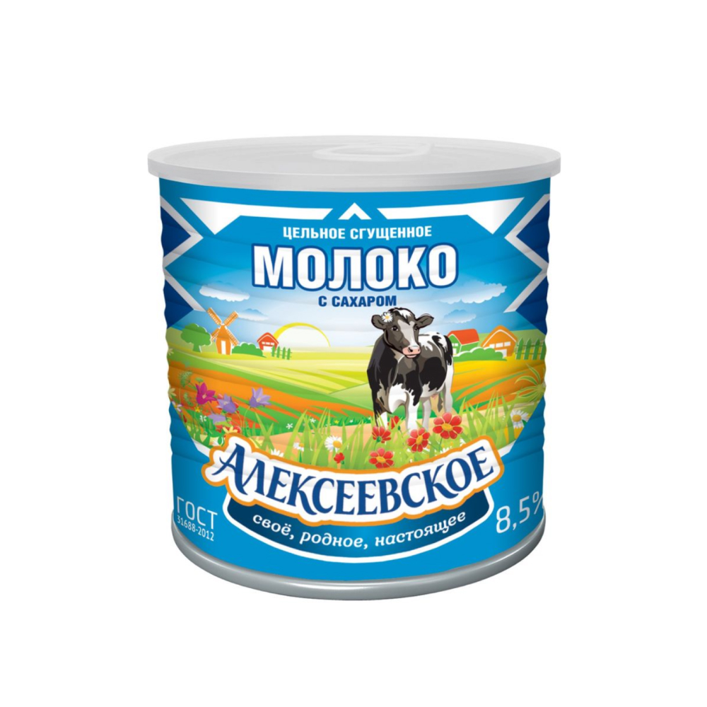 Молоко сгущенное Алексеевское цельное с сахаром 8.5%, 360 г