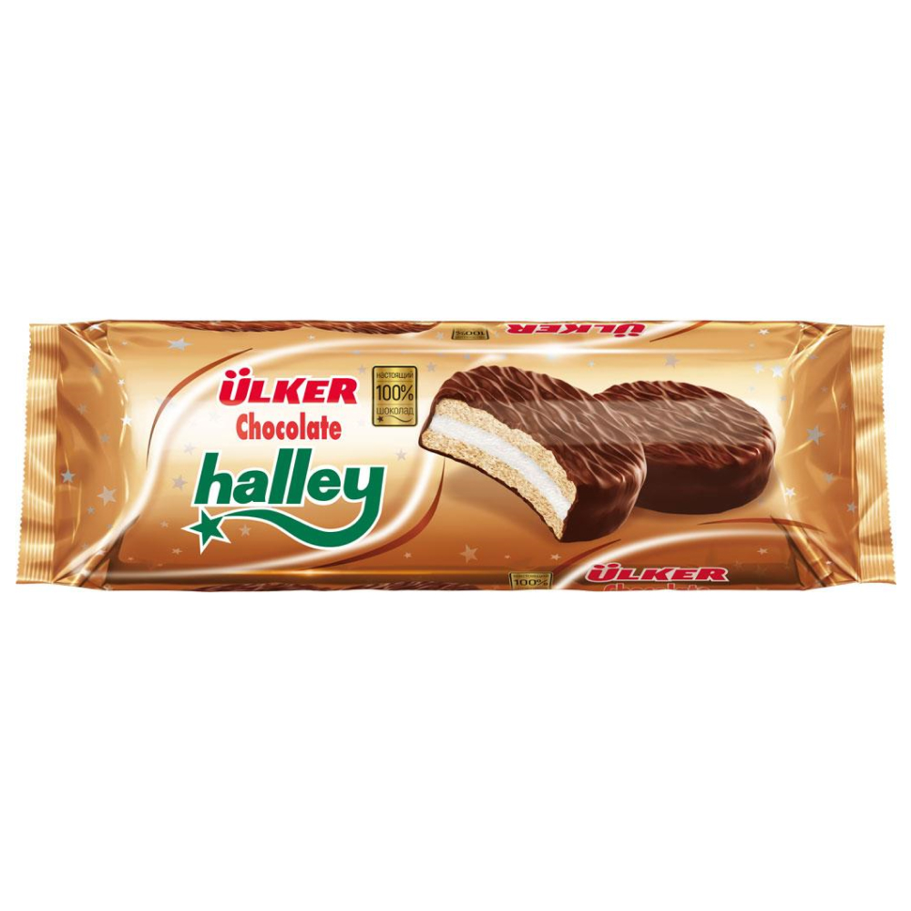 Сэндвич-печенье HALLEY покрытое молочным шоколадом с маршмэллоу, 224 г