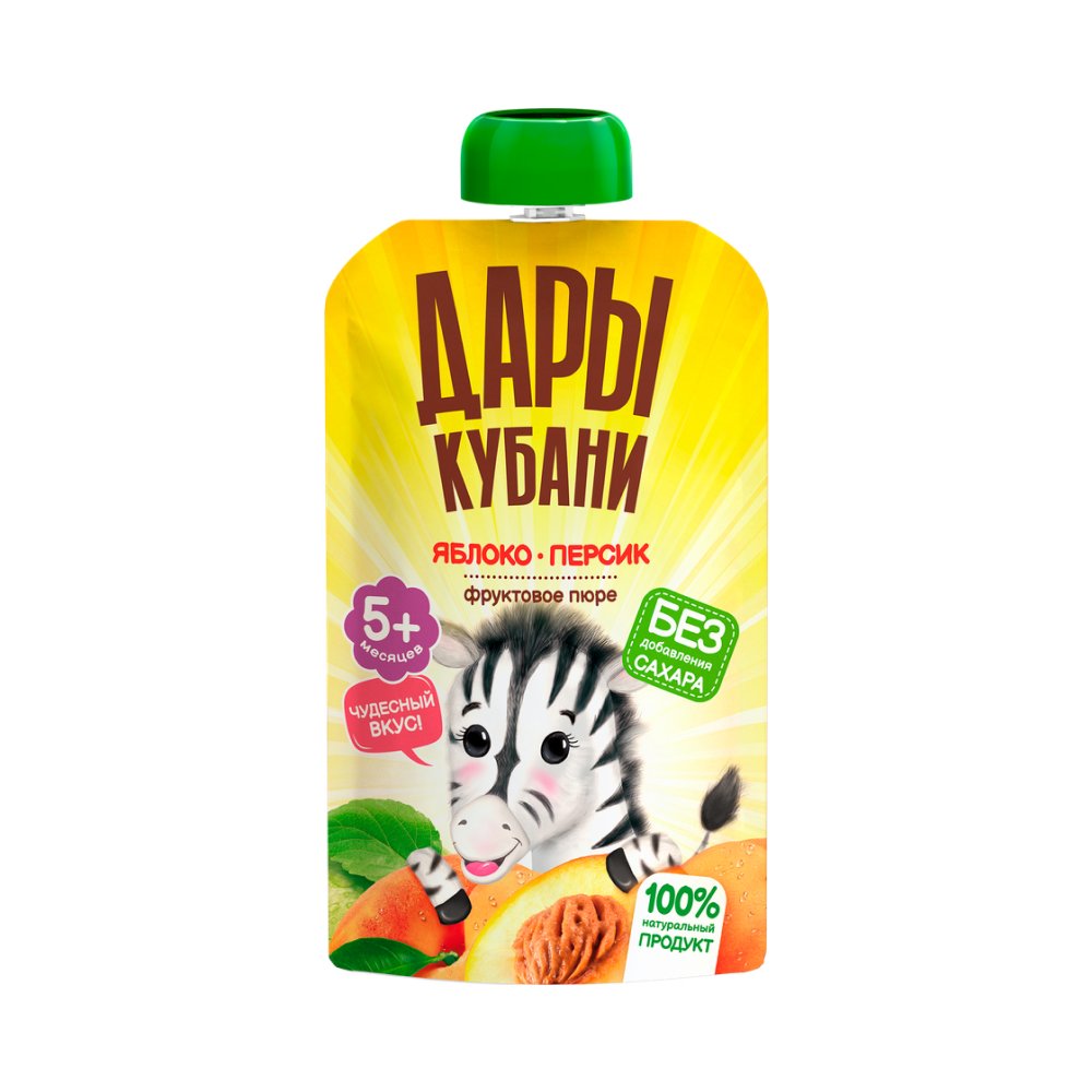 Пюре фруктовое Дары Кубани яблоко персик, 90 г
