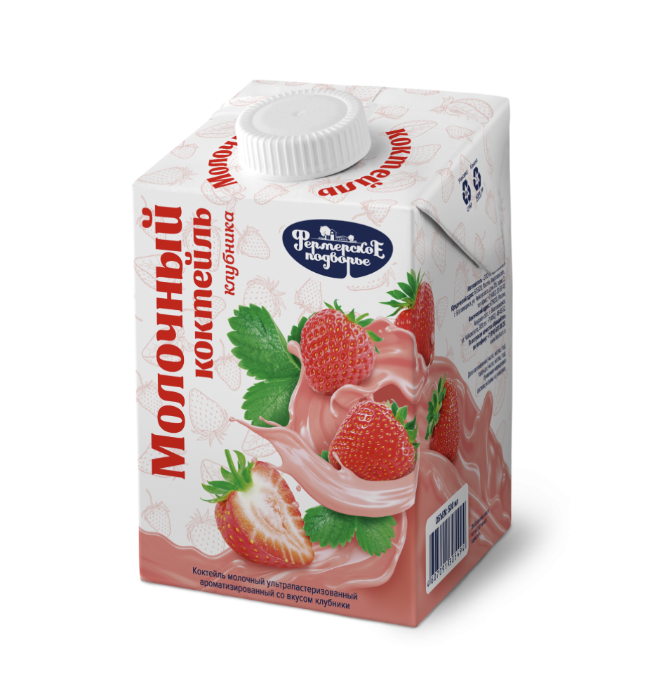 Молочный коктейль со вкусом клубники Фермерское подворье 2,5% 500г