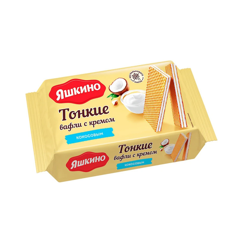 Вафли тонкие Яшкино с кокосовым кремом, 144 г