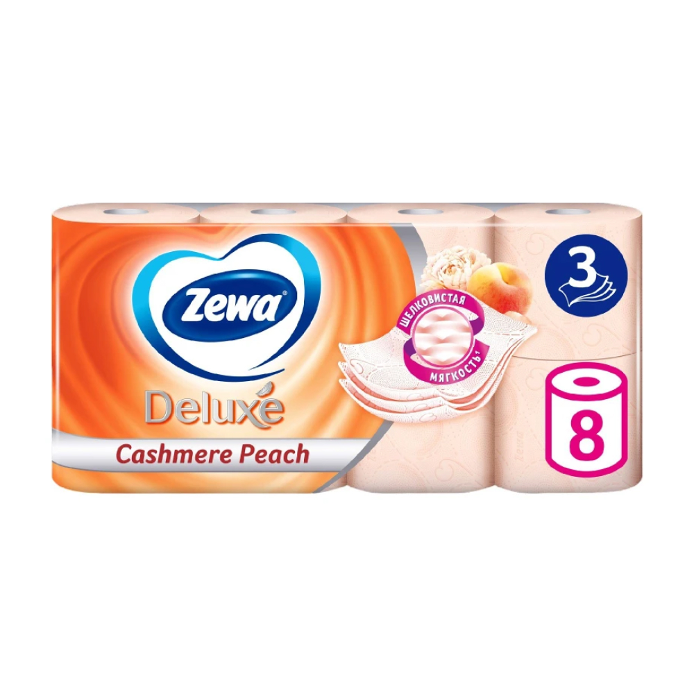 Туалетная бумага Zewa Deluxe персик 3 слоя, 8 шт **