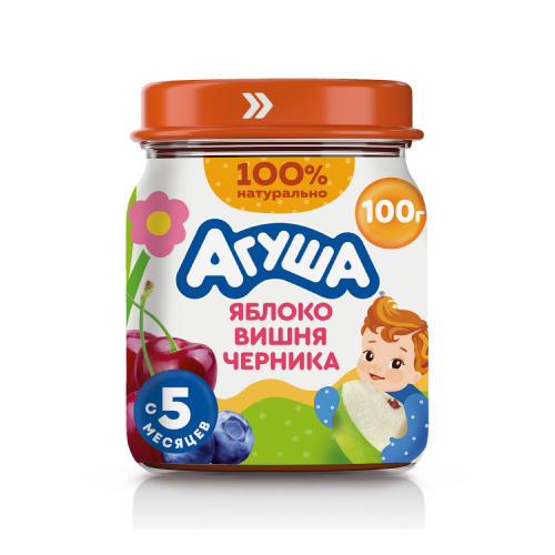 Пюре Агуша Яблоко черника вишня с 5 мес, 100 г