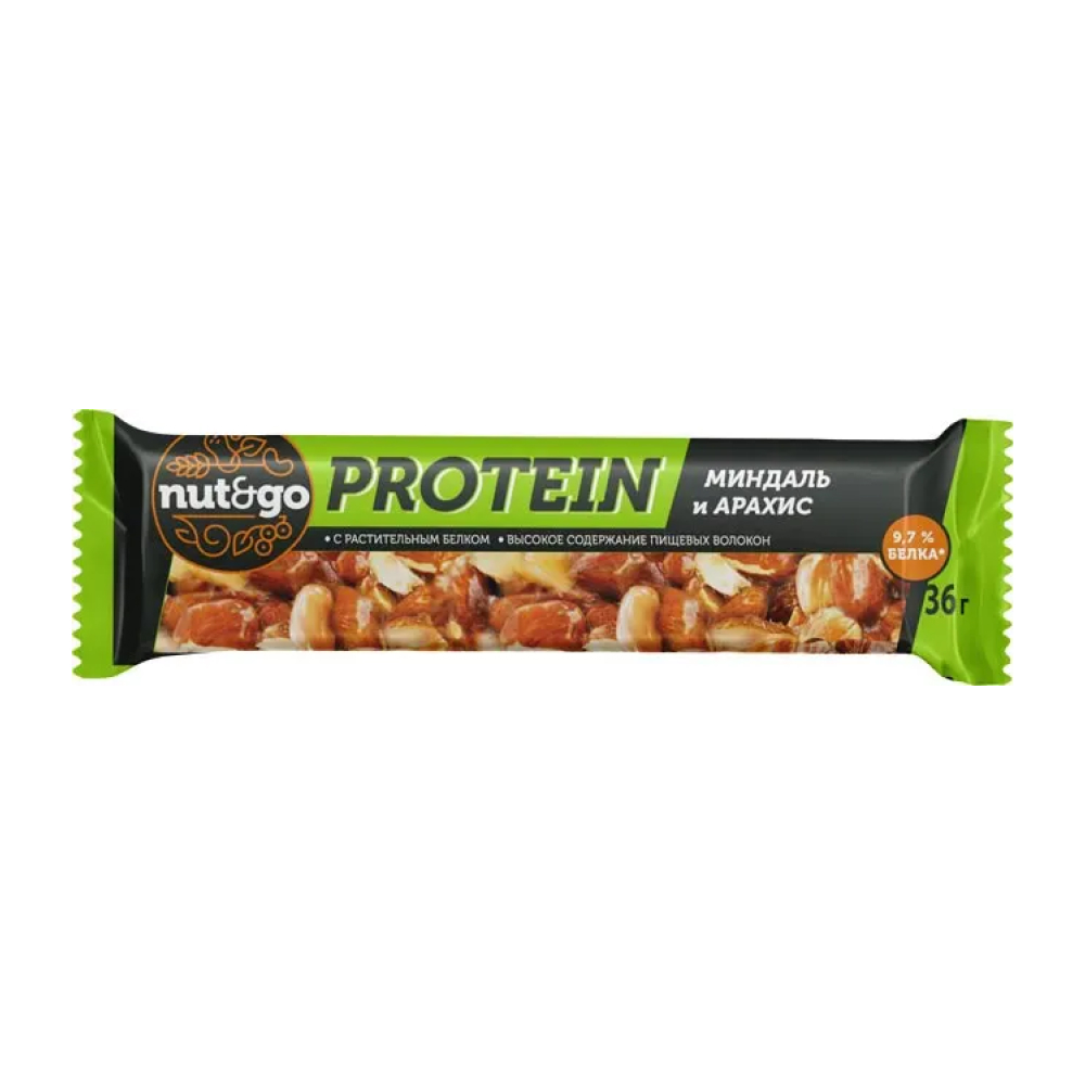 Батончик Nut&Go Protein Миндаль и арахис, 36 г