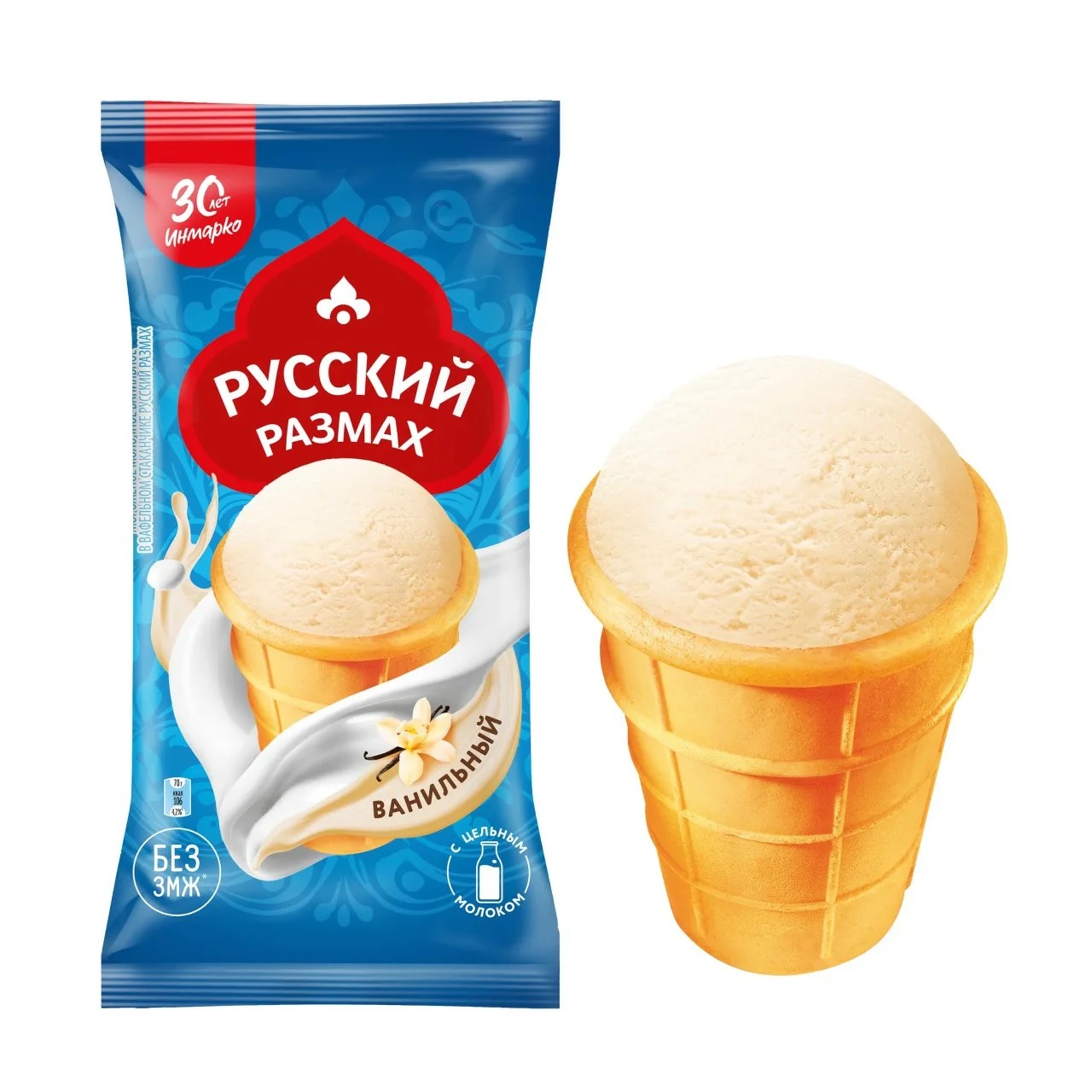 Мороженое Русский размах ванильное в вафельном стаканчике, 60 г