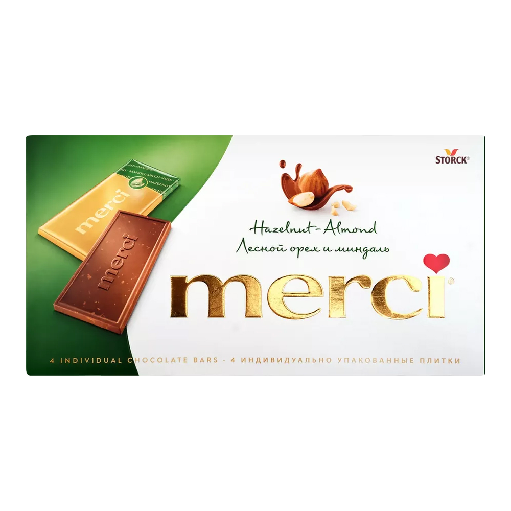 Шоколад молочный Мерси Лесной орех и Миндаль, 100 г